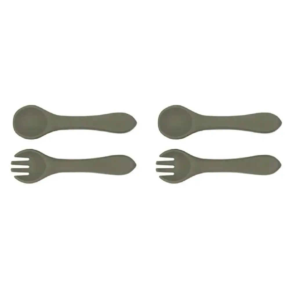 2x Urban Products 13.5cm Silicone My First Cutlery Spoon/Fork Kids Green 6M+