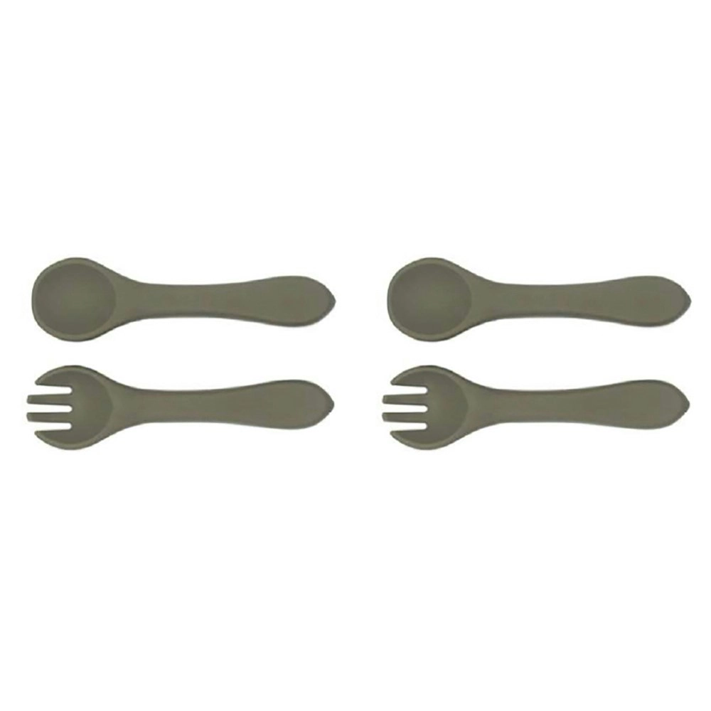 2x Urban Products 13.5cm Silicone My First Cutlery Spoon/Fork Kids Green 6M+