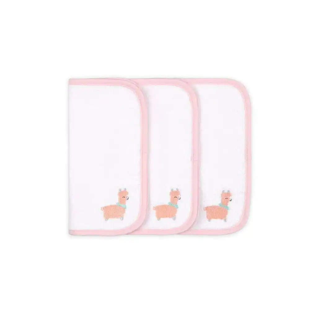 3pc Little Haven Baby/Infant Cotton Washcloths/Bath Towels Llama 25cm White