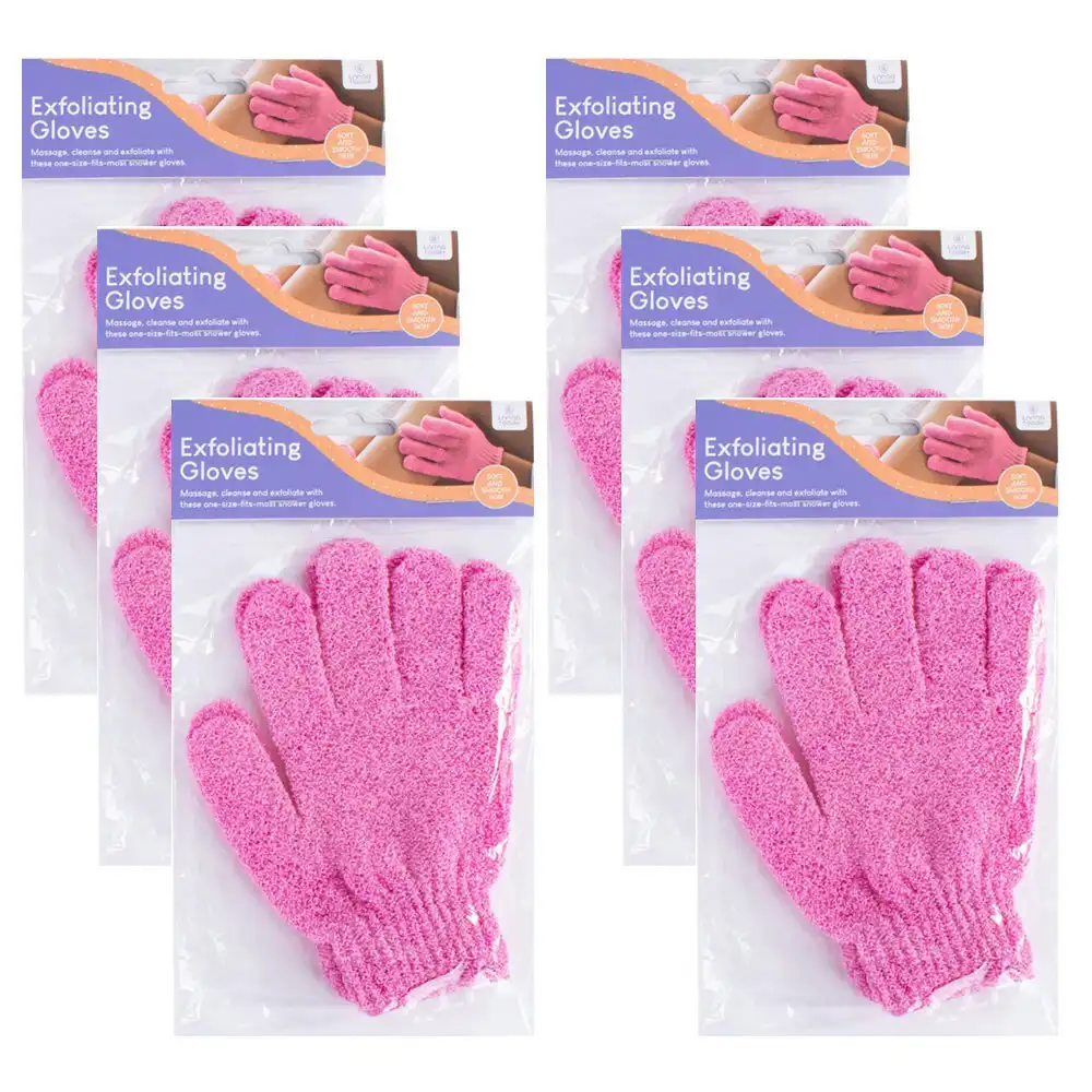 6PK Living Today Exfoliating Shower Body Cleaning Hand Scrub Gloves Assorted