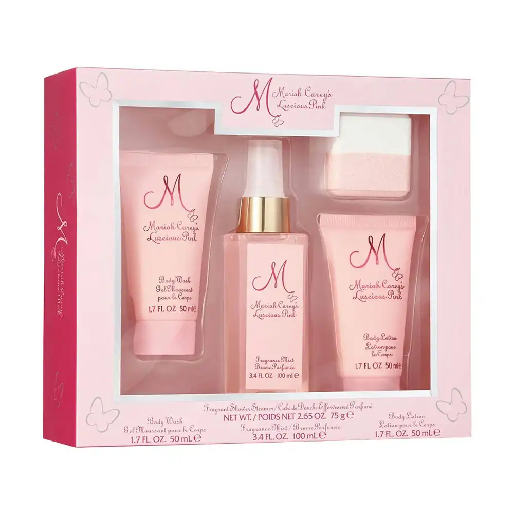 4pc Mariah Carey Luscious Pink Women's 100ml Frgrance Mist/Body Wash/Lotion Set