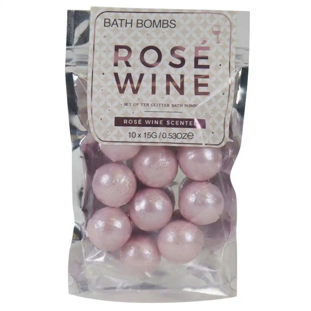 10pc Gift Republic 15g Scented Rose Wine Bath Bombs Round Glitter Fizzies Pink