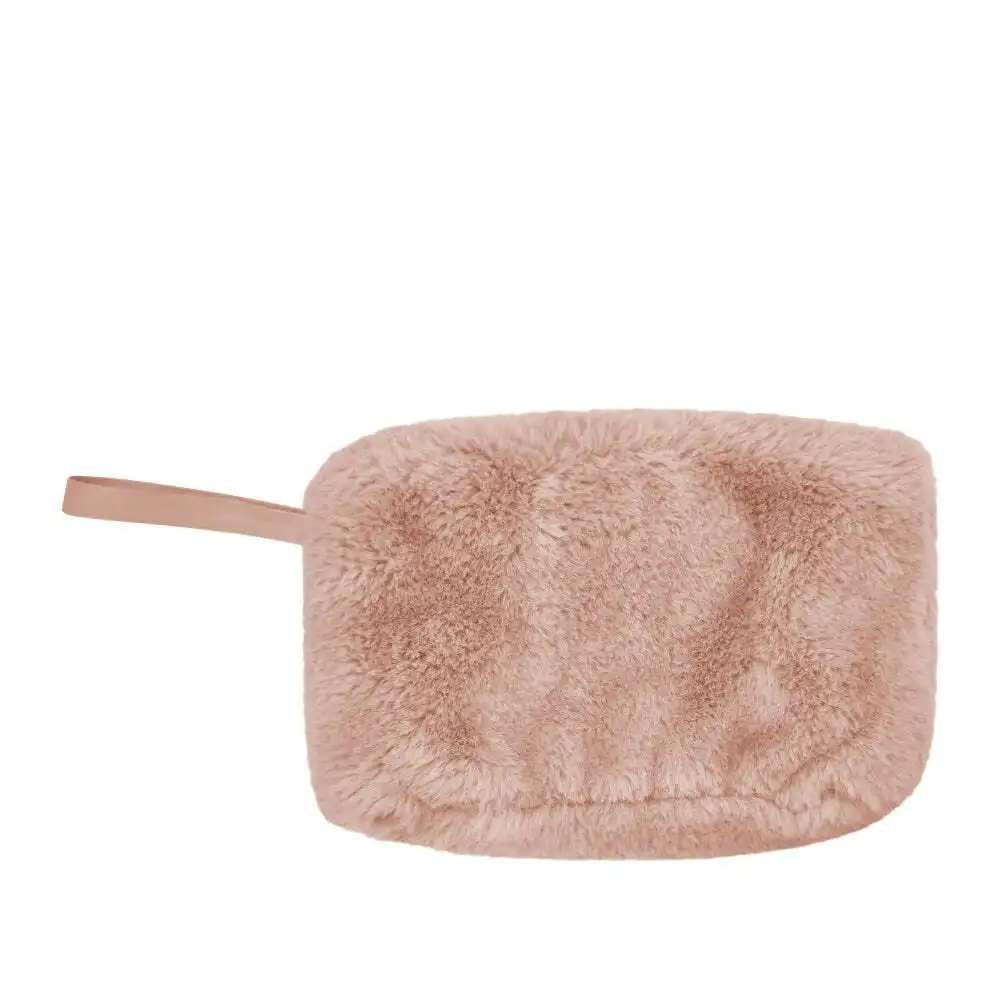 J. Elliot Home Layla Faux Fur Cosmetic/Toiletry Zipped Bag 24x14.5cm Soft Pink