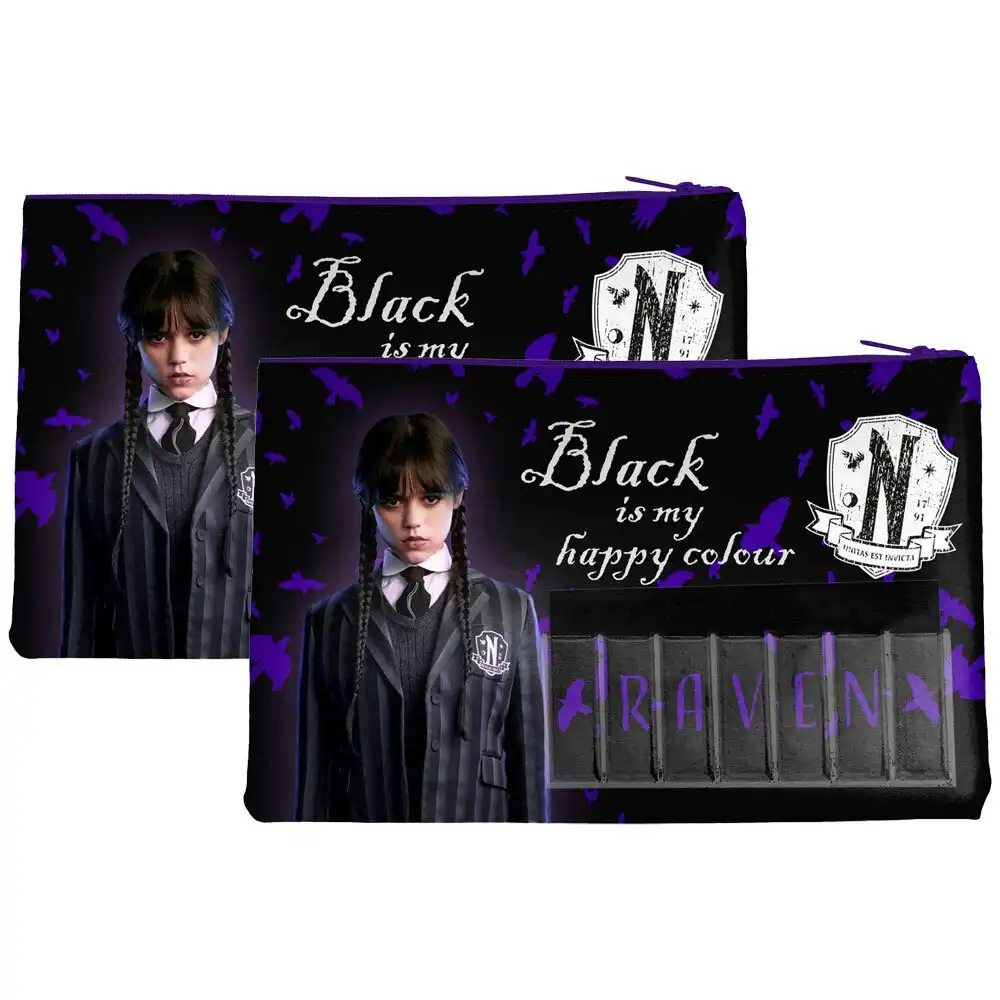 2PK Wednesday Black is my Happy Colour Named Zip School Pencil/Stationery Case
