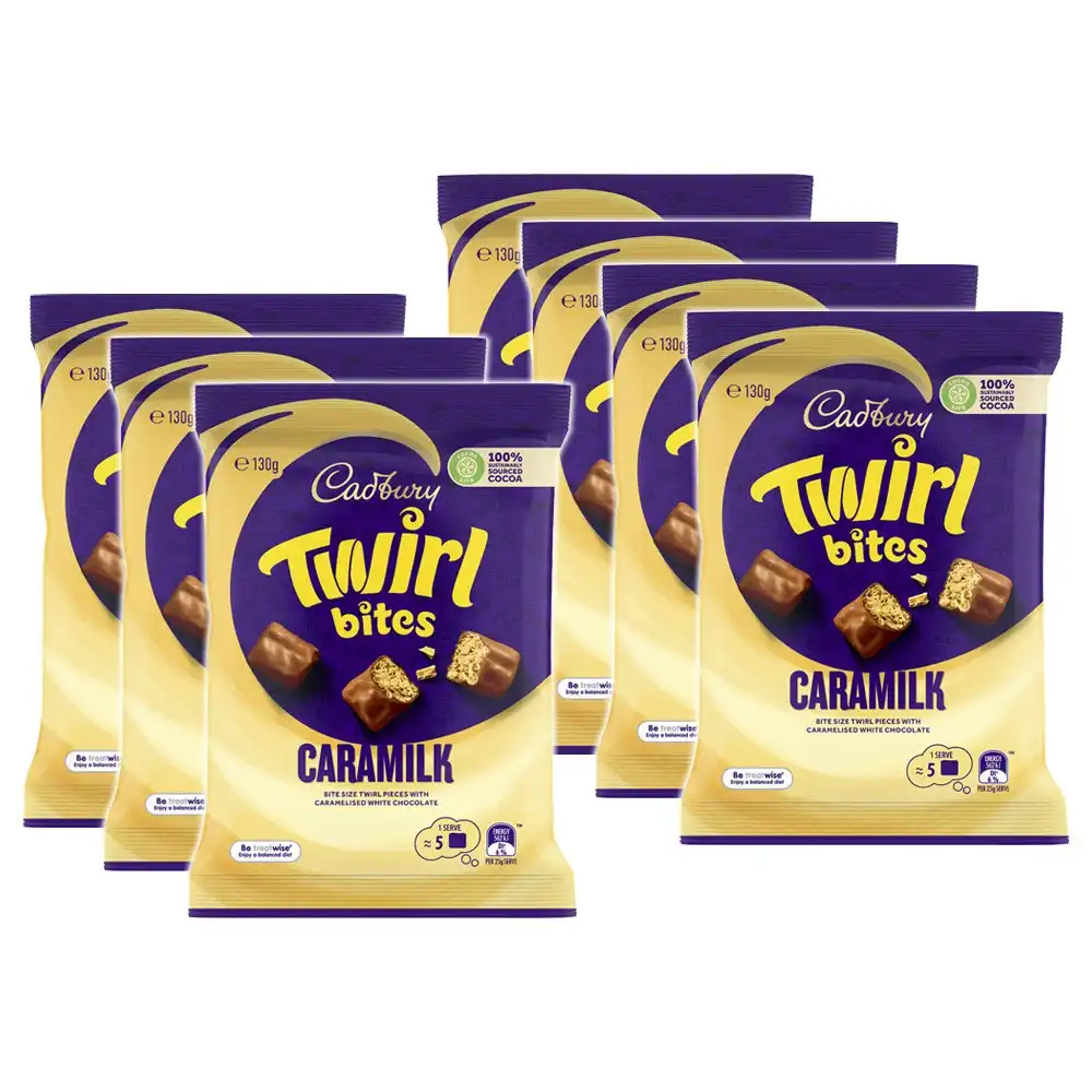 7x Cadbury Twirl Bites Caramilk Chocolate Snacks Bites Confectionery Bag 130g