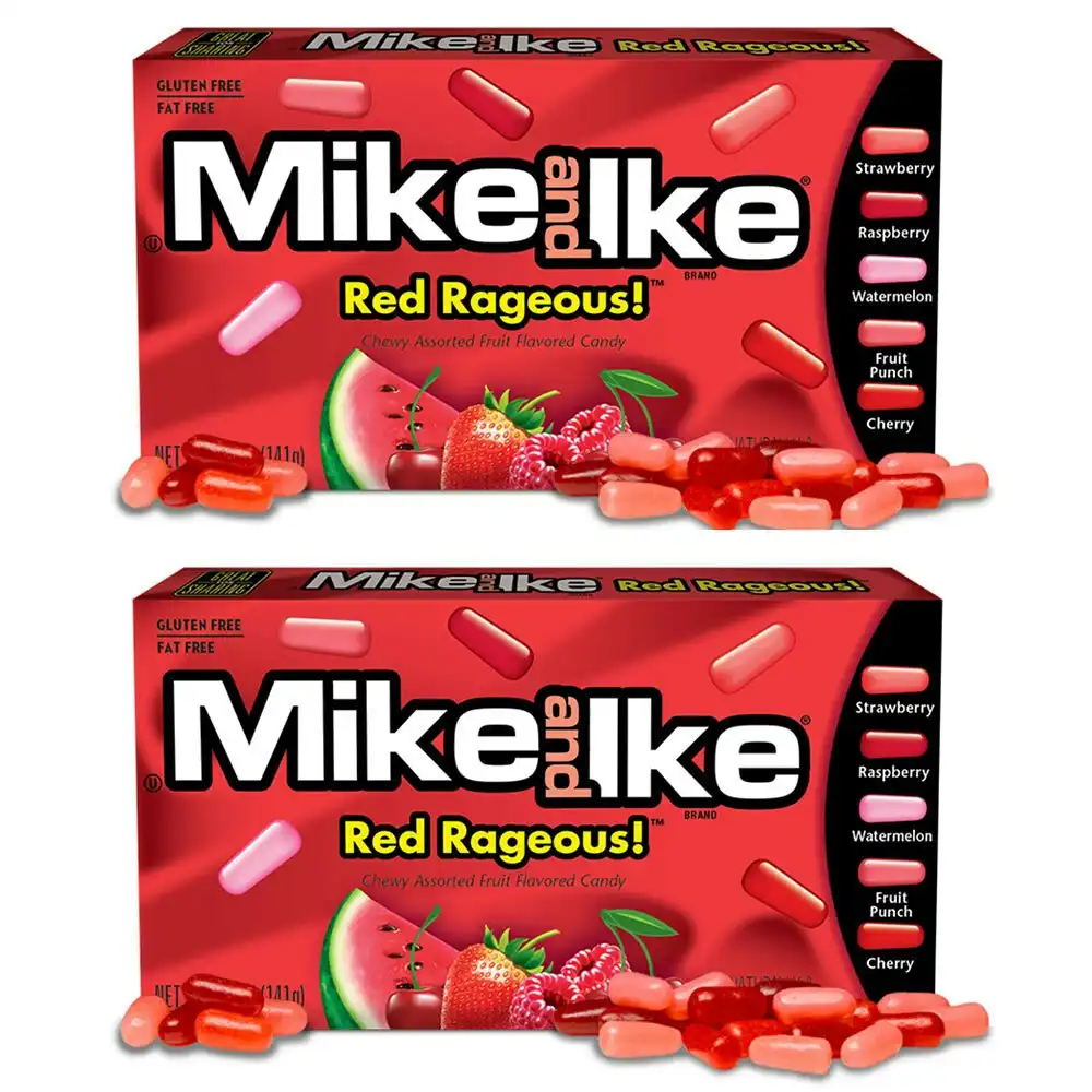 2x Mike & Ike 141g Red Rageous Assorted Fruits Chewy Confectionery Candy/Sweet