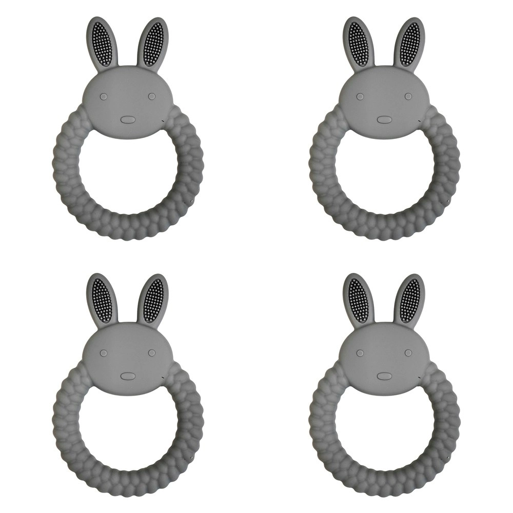 4x Urban Bunny 11cm Silicone Teether Ring Baby Teething Chew Toy Round Blue