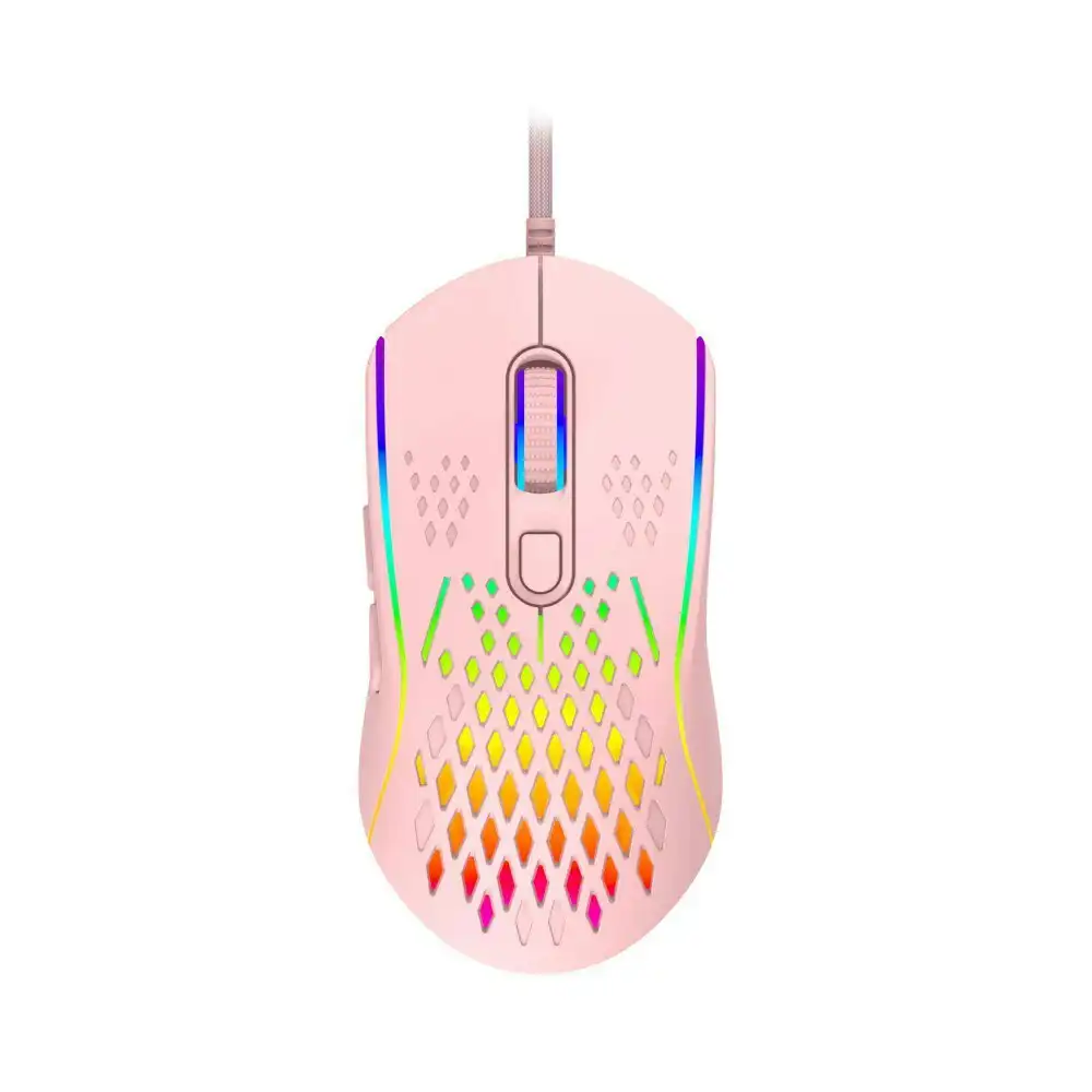 Laser Wired Gaming RGB LED Mouse 12800 DPI Optical For PC/Laptop Computer Pink