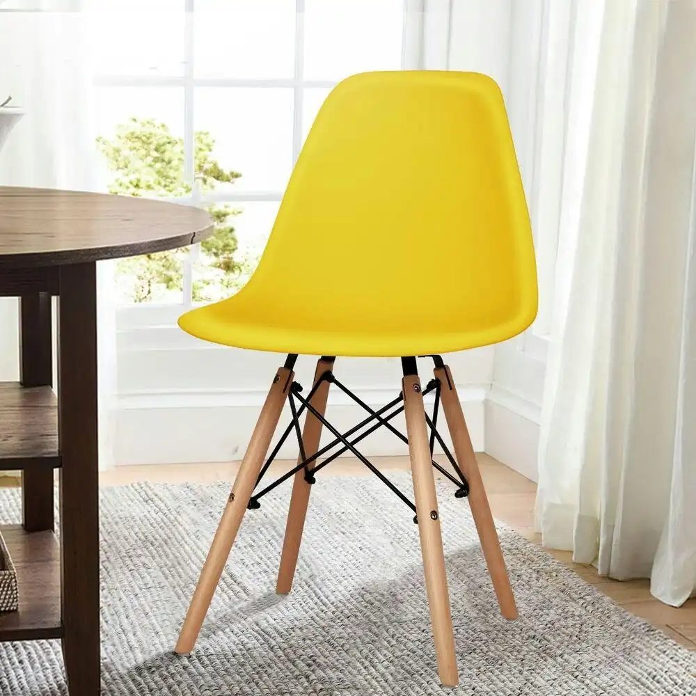 Alfordson 4x Dining Chairs Retro Solid Wood Steel Yellow