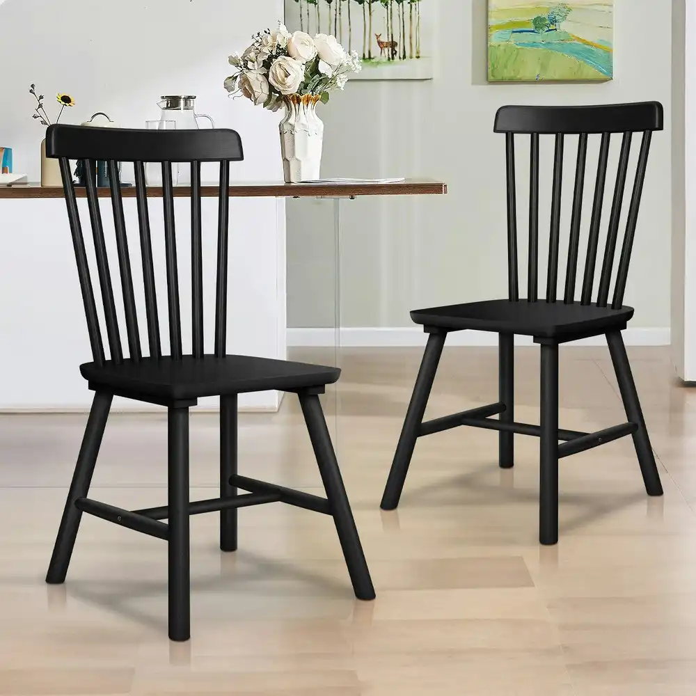 Alfordson 2x Dining Chairs Retro Walnut Modern Seat Black
