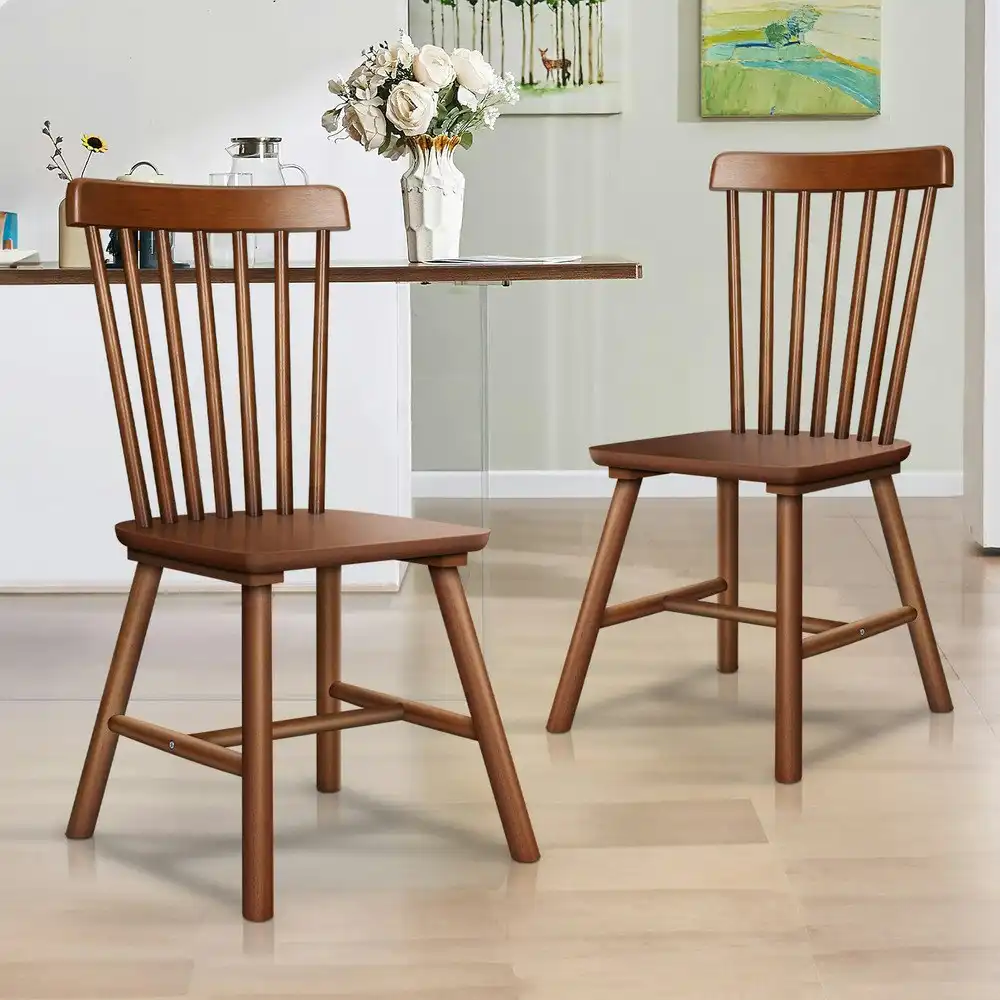 Alfordson 2x Dining Chairs Retro Walnut Modern Seat Dark Oak