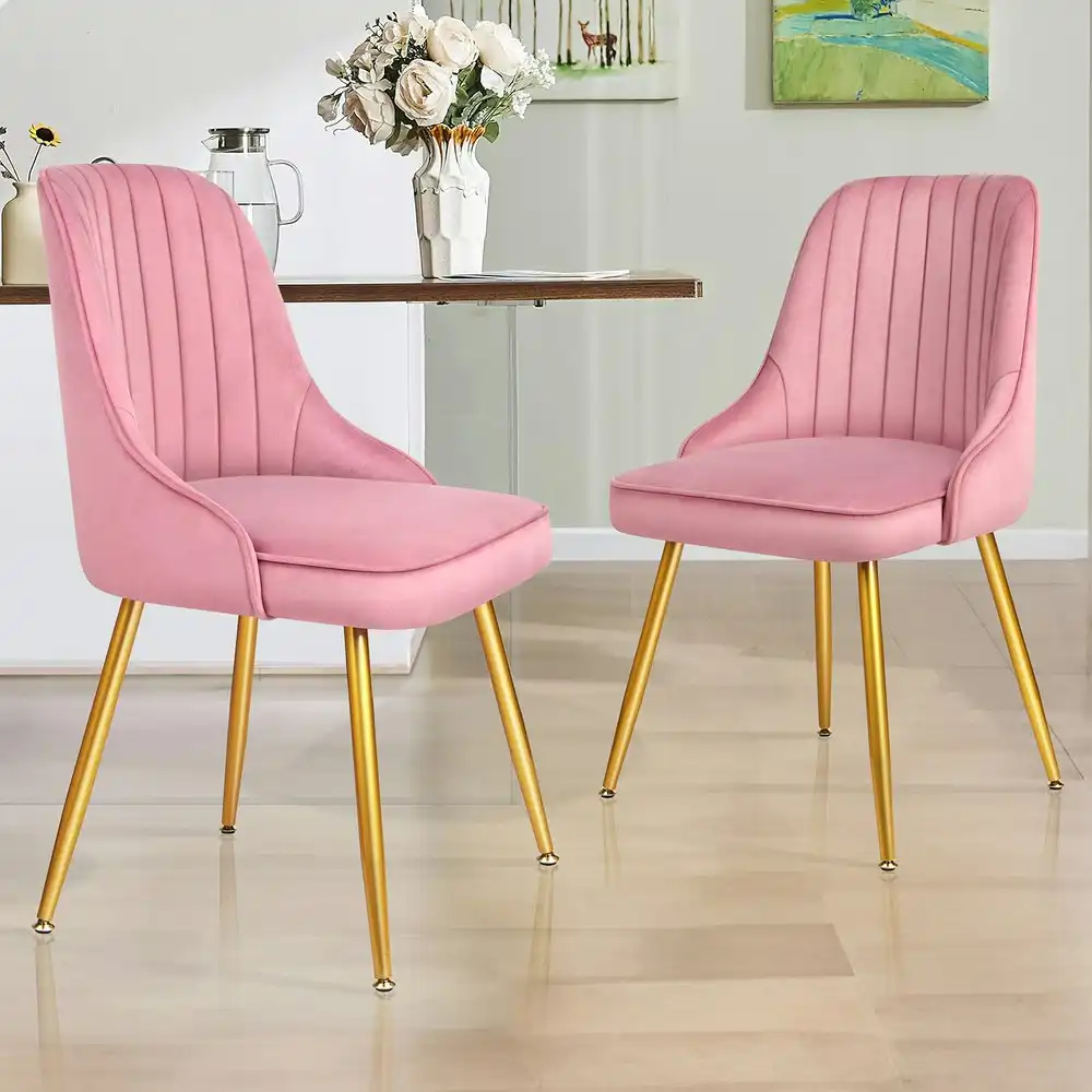 Alfordson 2x Dining Chairs Velvet Pink
