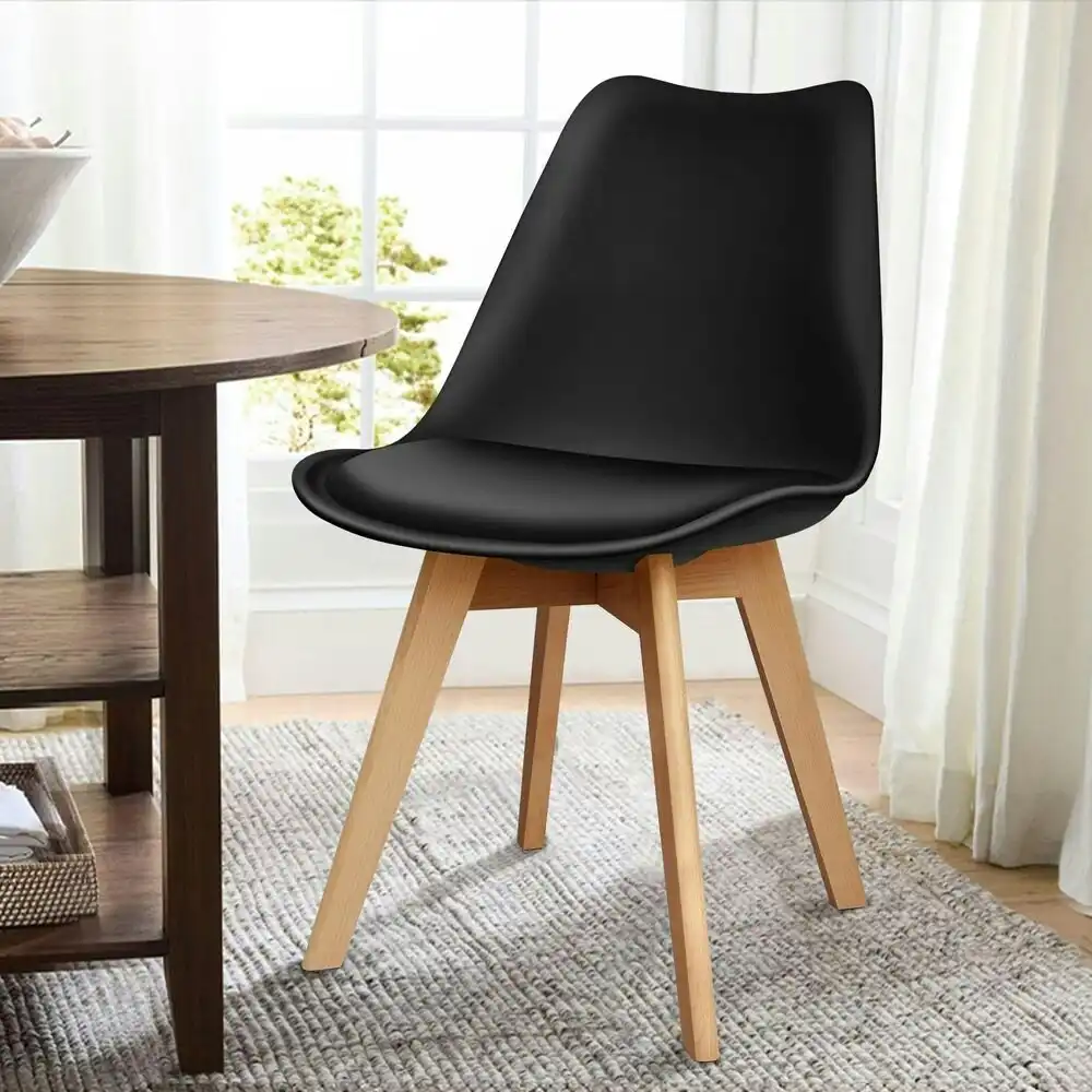 Alfordson 4x Dining Chairs Retro PU Leather Wooden Black