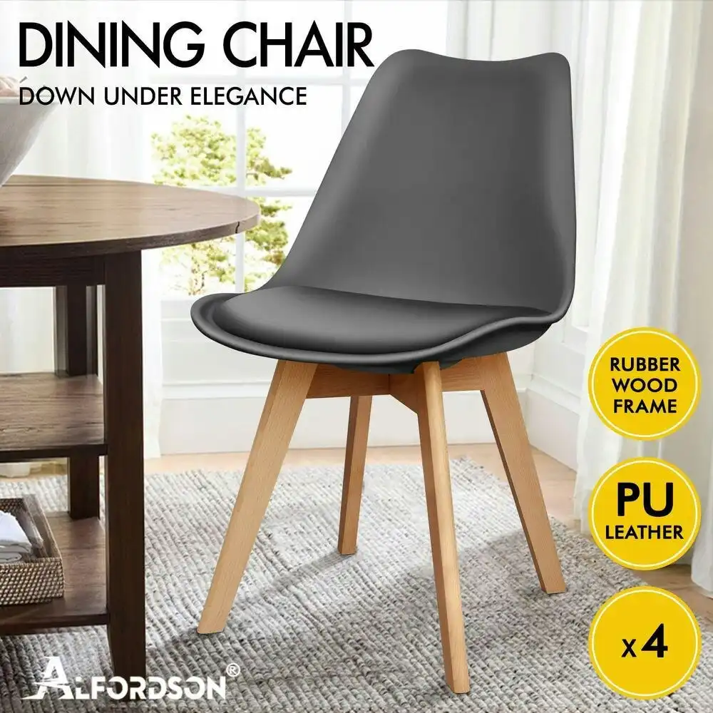 Alfordson 4x Dining Chairs Retro PU Leather Wooden Grey