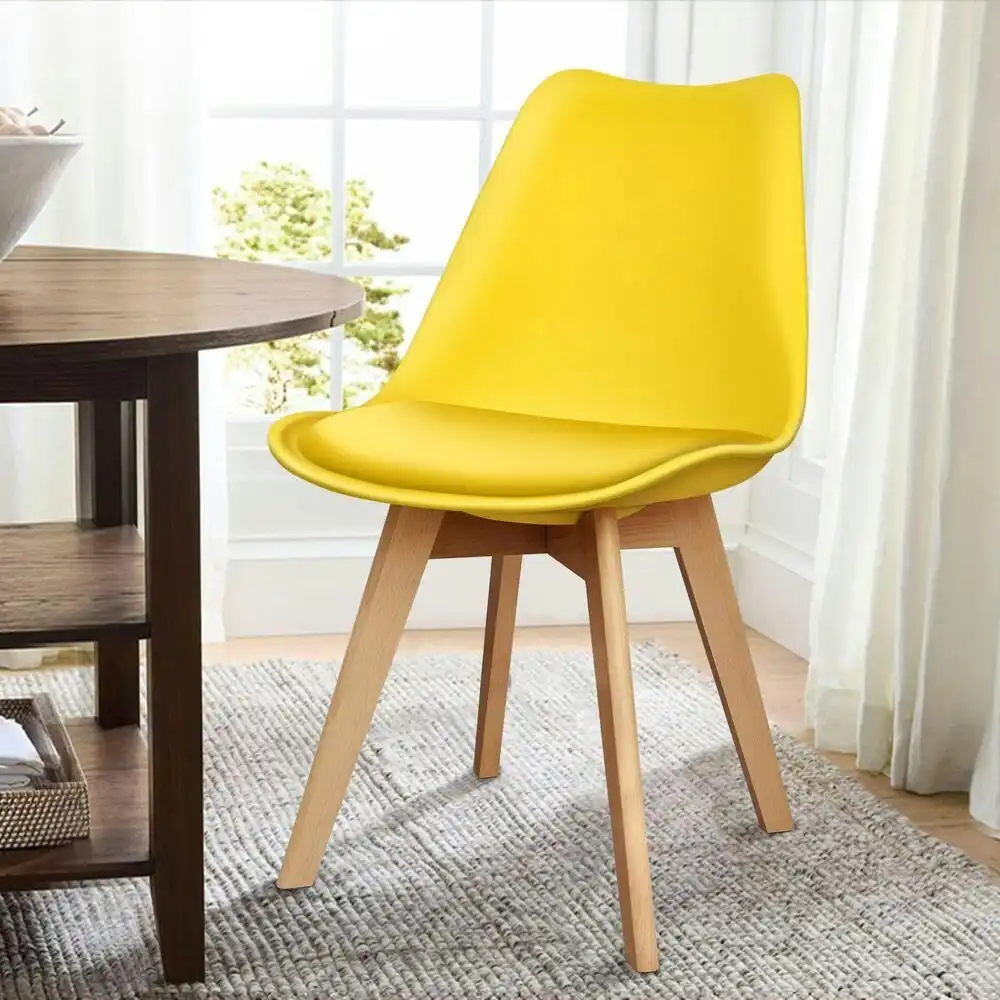Alfordson 4x Dining Chairs Retro PU Leather Wooden Yellow