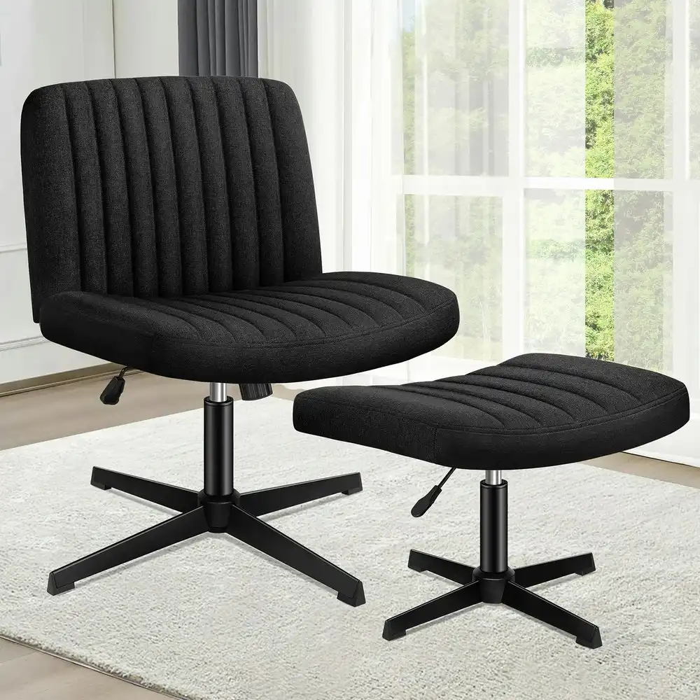 Alfordson Office Chair with Ottoman Fabric Black
