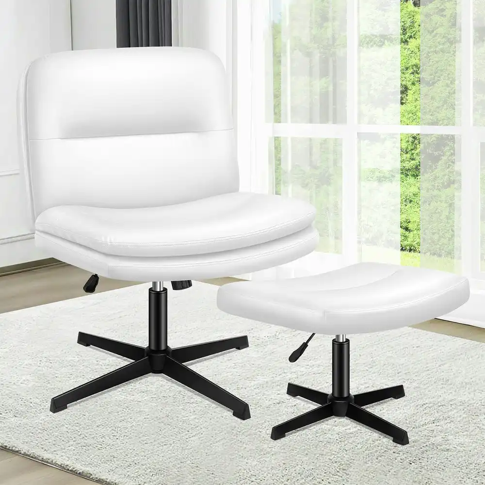 Alfordson Office Chair with Ottoman PU Leather White