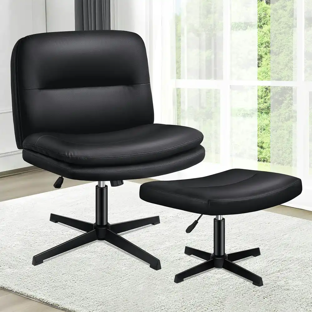 Alfordson Office Chair with Ottoman Black PU Leather