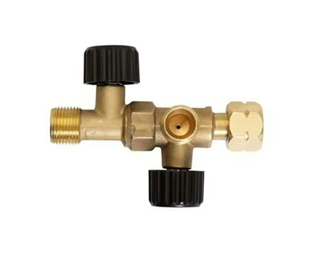 Gasmate Adaptor - 3/8 BSP LH 2 Way Valve with 1 Inlet & 2 Outlets
