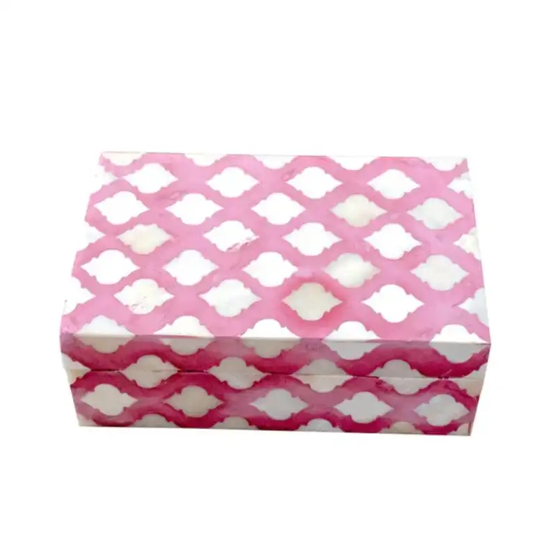 Zohi Interiors Bone Inlay Moroccan Small Gift Box in Pink