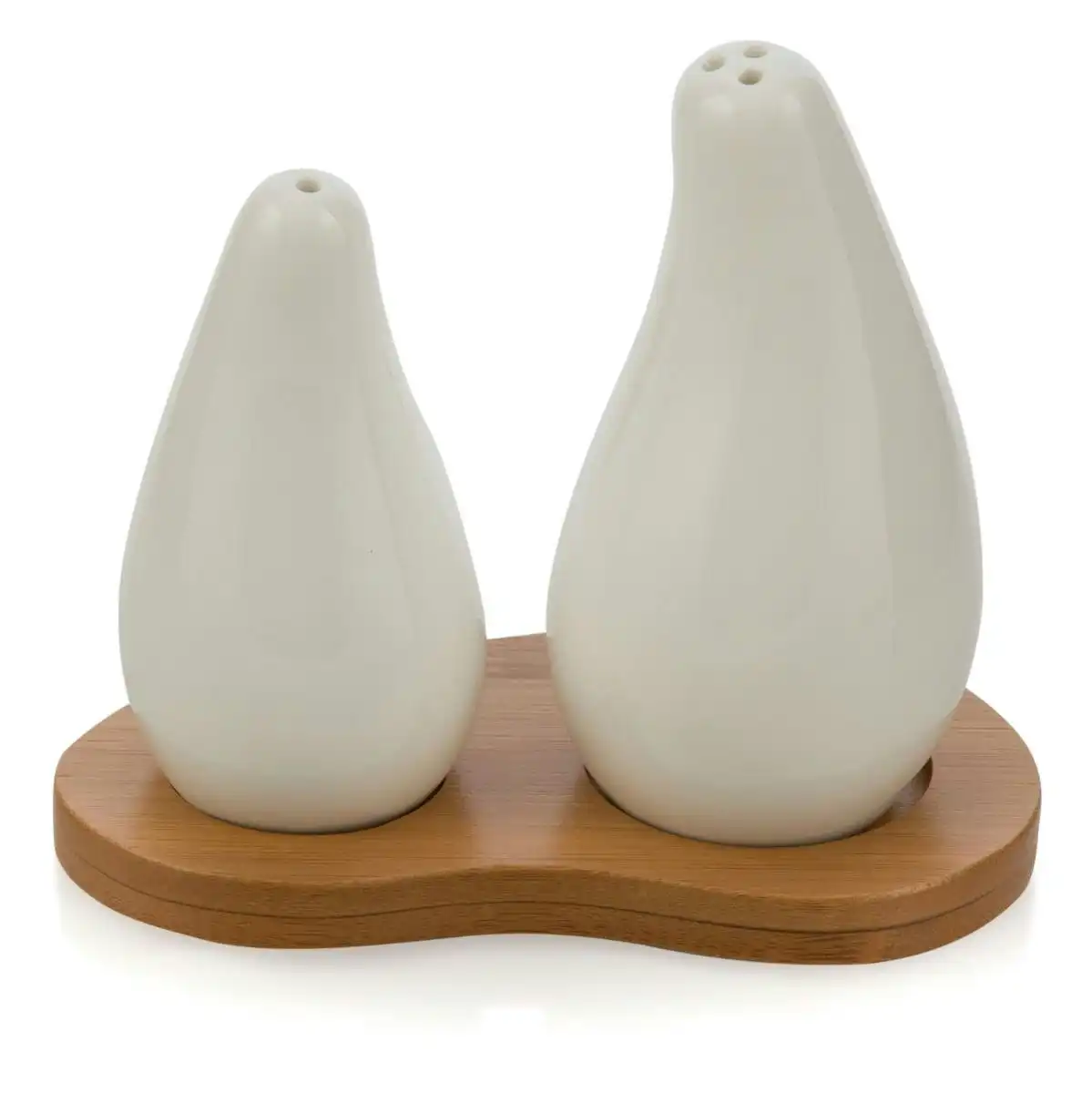 Casa Gift Boxed - Porcelain Salt And Pepper Set On Bamboo Wooden Tray