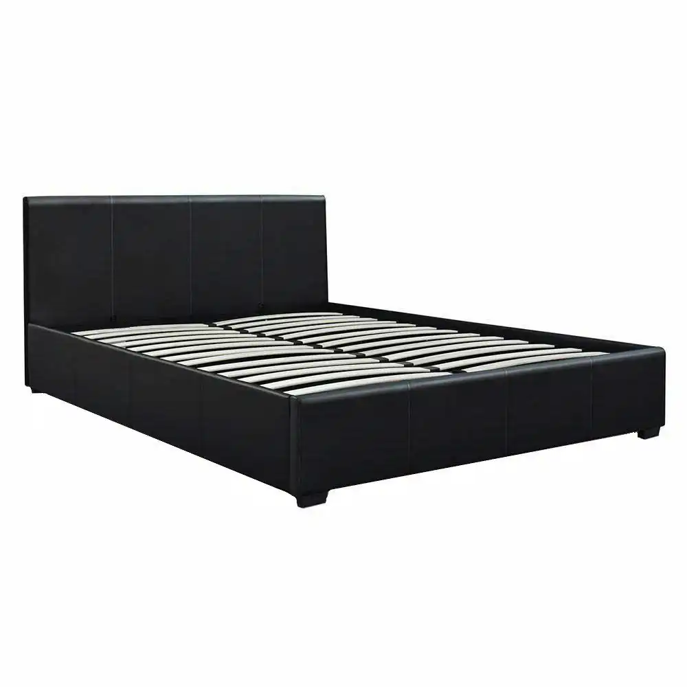 Monica Gas Lift PU Leather Queen Bed - Black