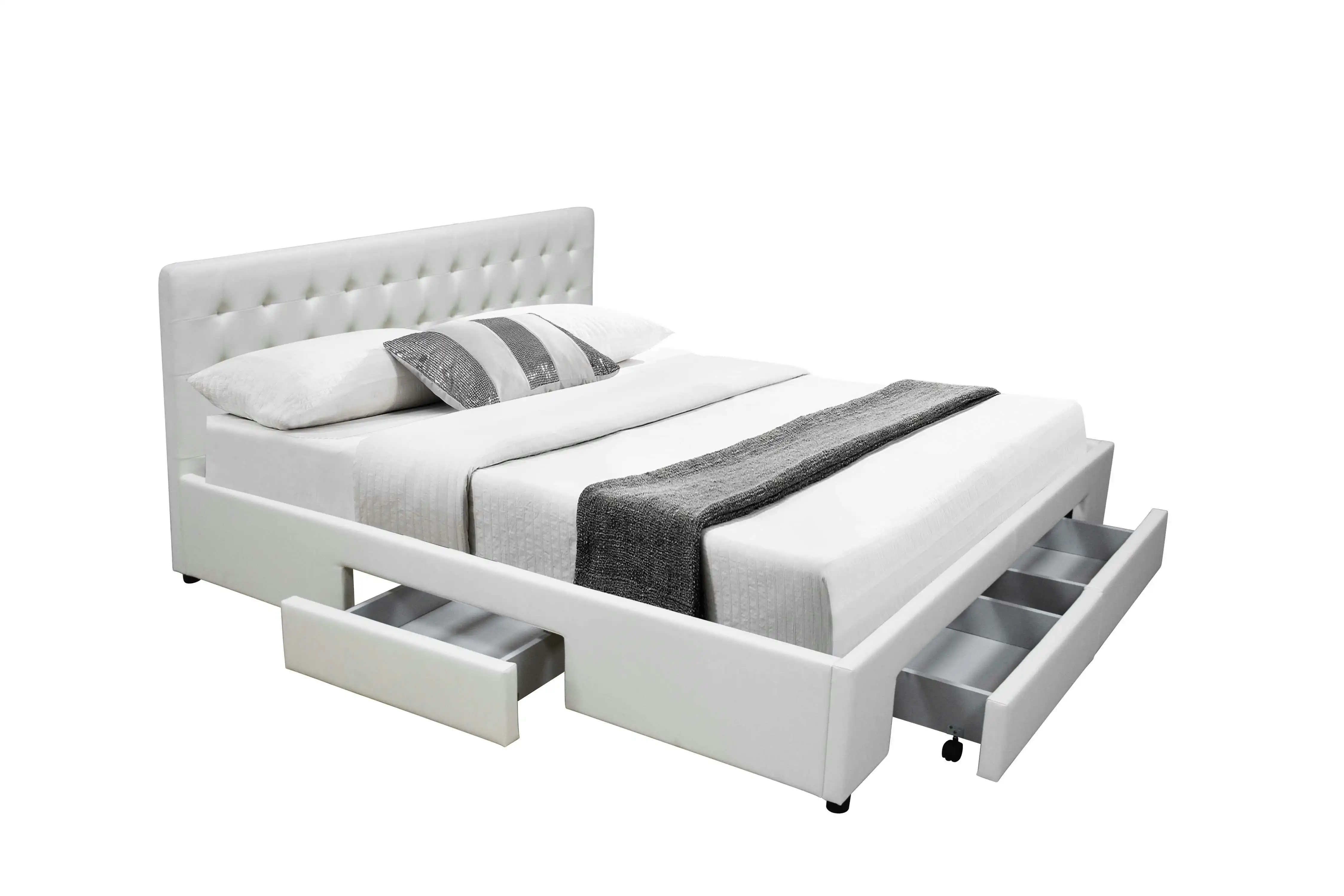 Julie PU Leather Queen Bed with Drawers - White