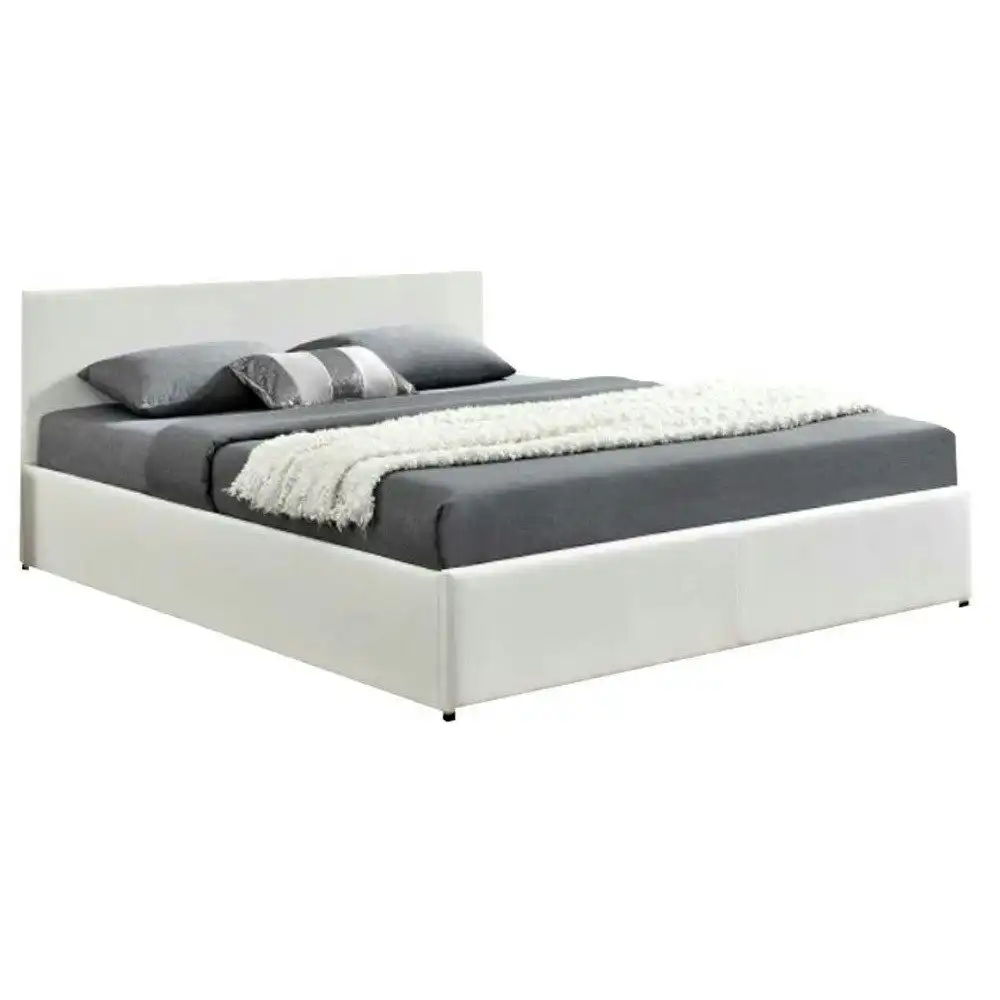 Monica Gas Lift PU Leather Queen Bed - White
