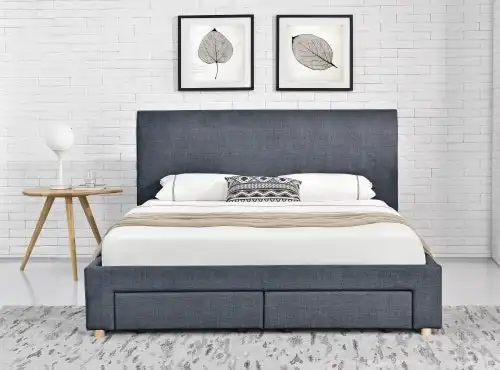 Lucas Fabric Bed 4 Drawers Queen - Linen Dark Grey