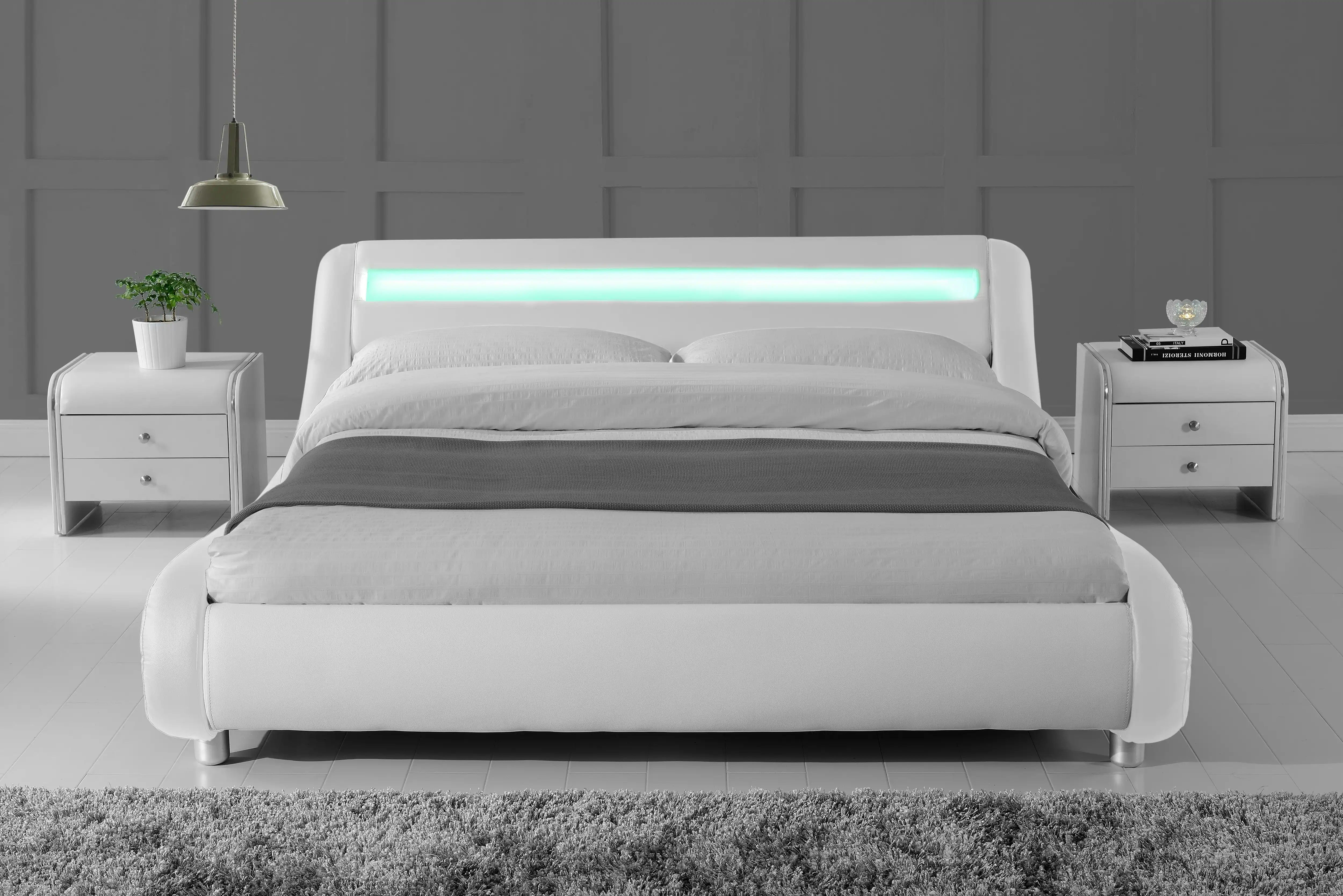 Thomas White Double PU Bed with LED Light