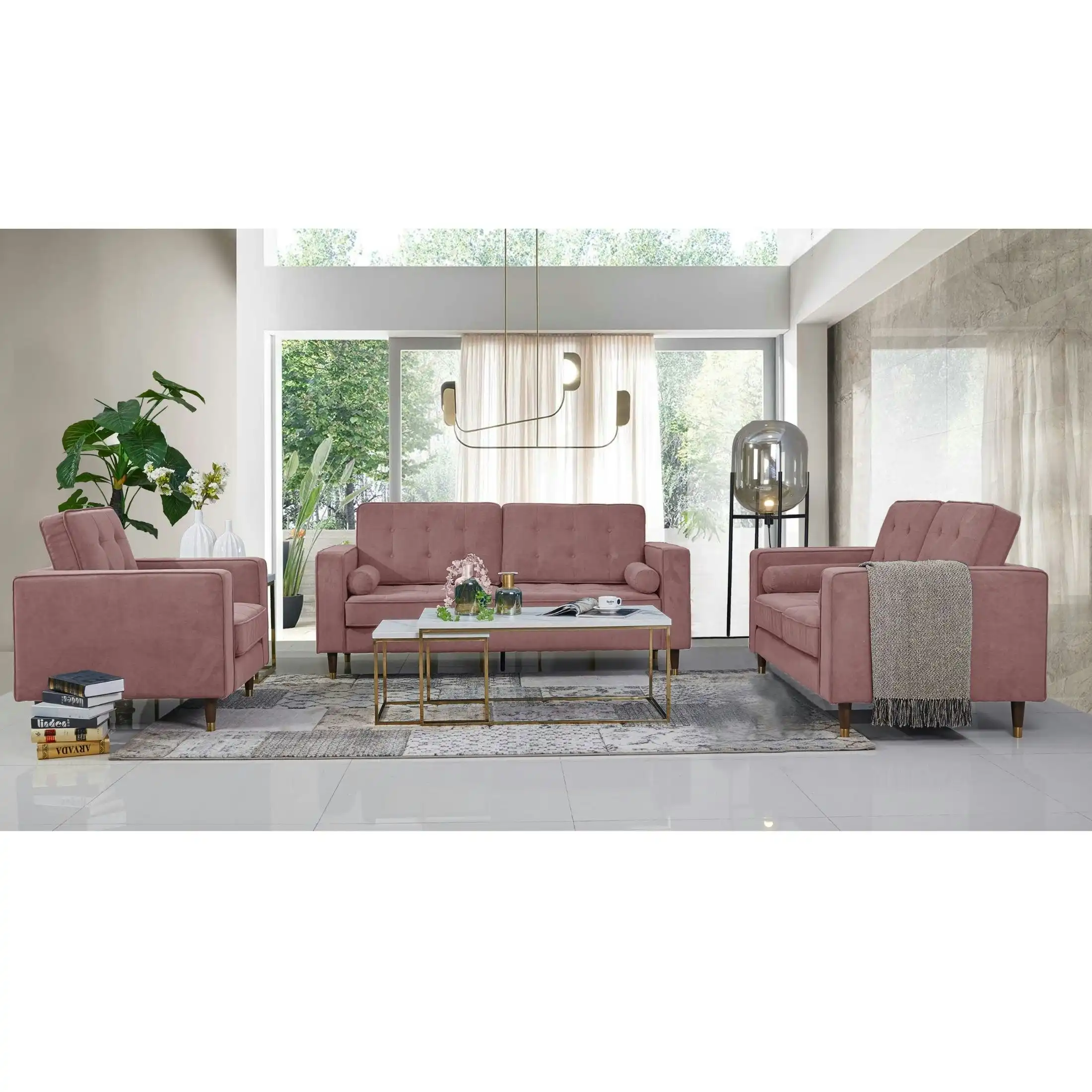 Fiona 3 Seat Sofa - Pink Velvet