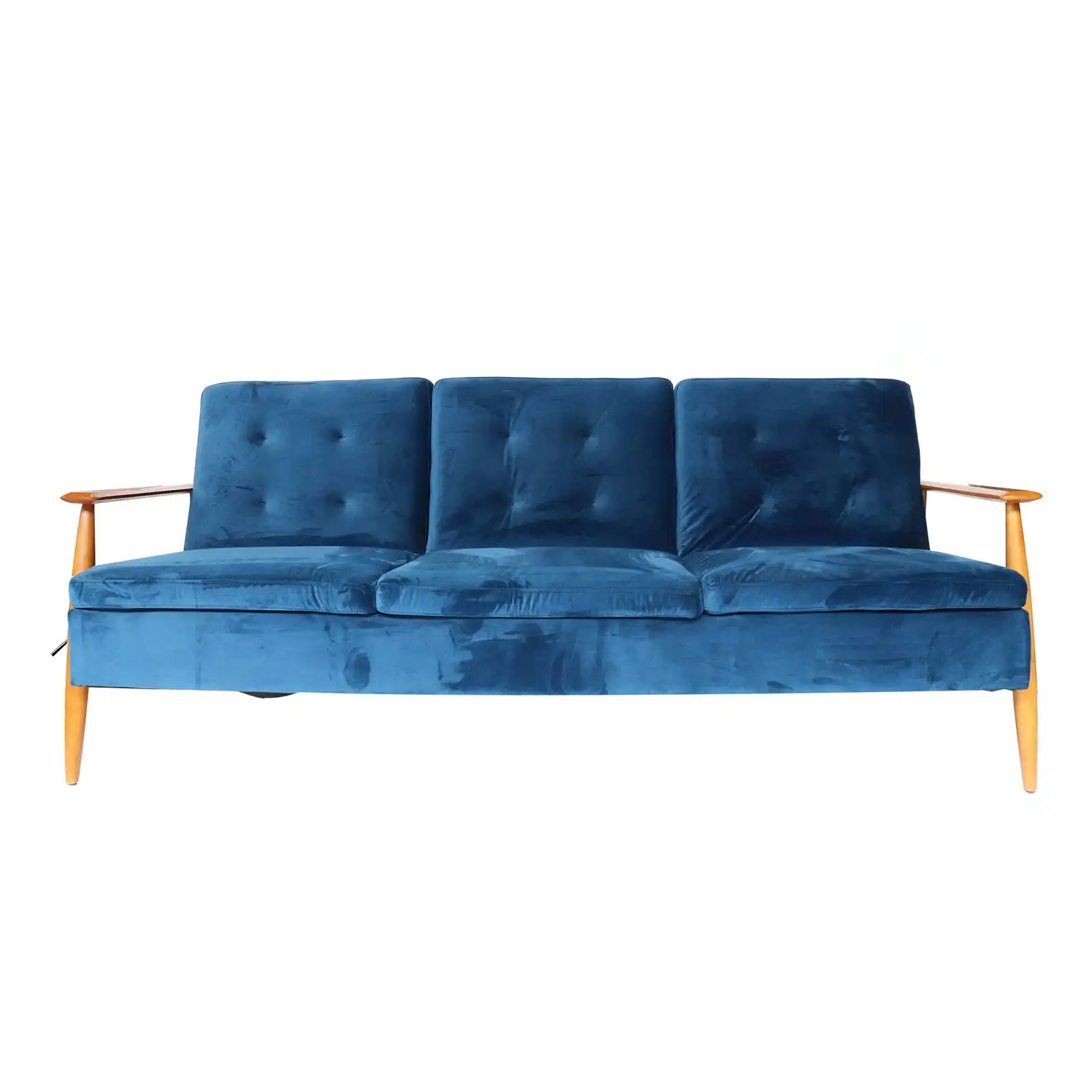 Lindy Timber arm Sofa Bed (Blue)