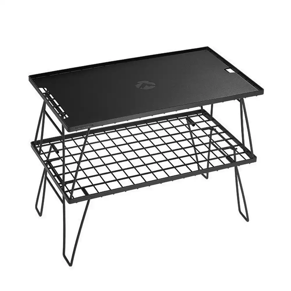 Campingmoon Ultralight Foldable Table Set of 2 BBQ Camping Furniture Folding Rack Aluminium Black