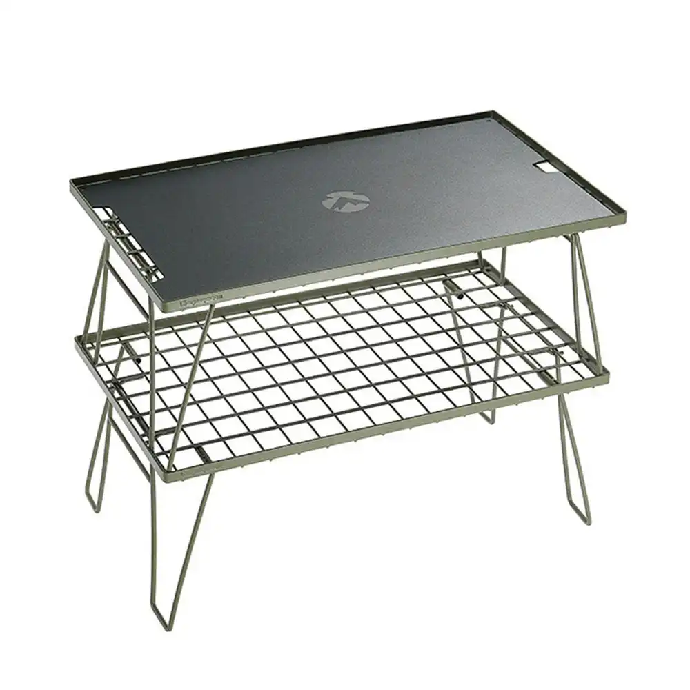 Campingmoon Ultralight Foldable Table Set of 2 BBQ Camping Furniture Folding Rack Aluminium Khaki