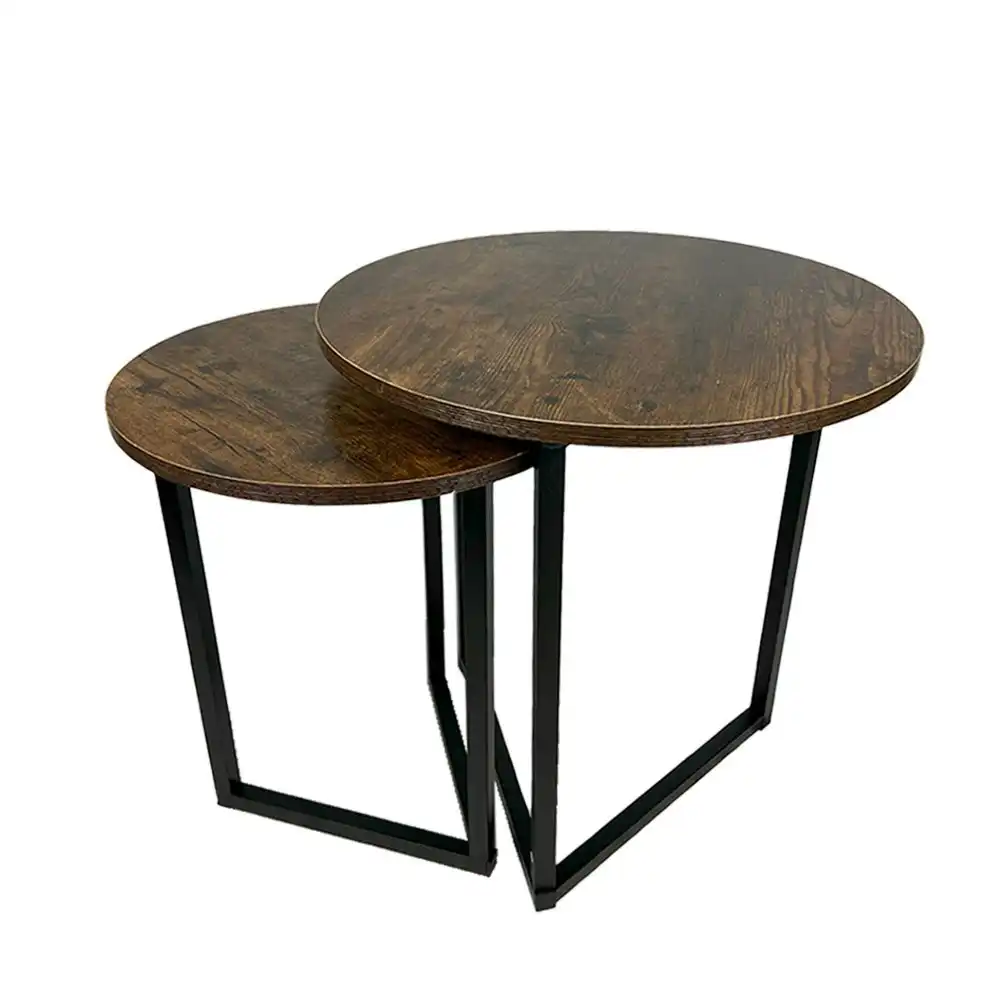 Viviendo Set of 2 Coffee Table Nesting Side Tables Compact Side End Wooden Furniture