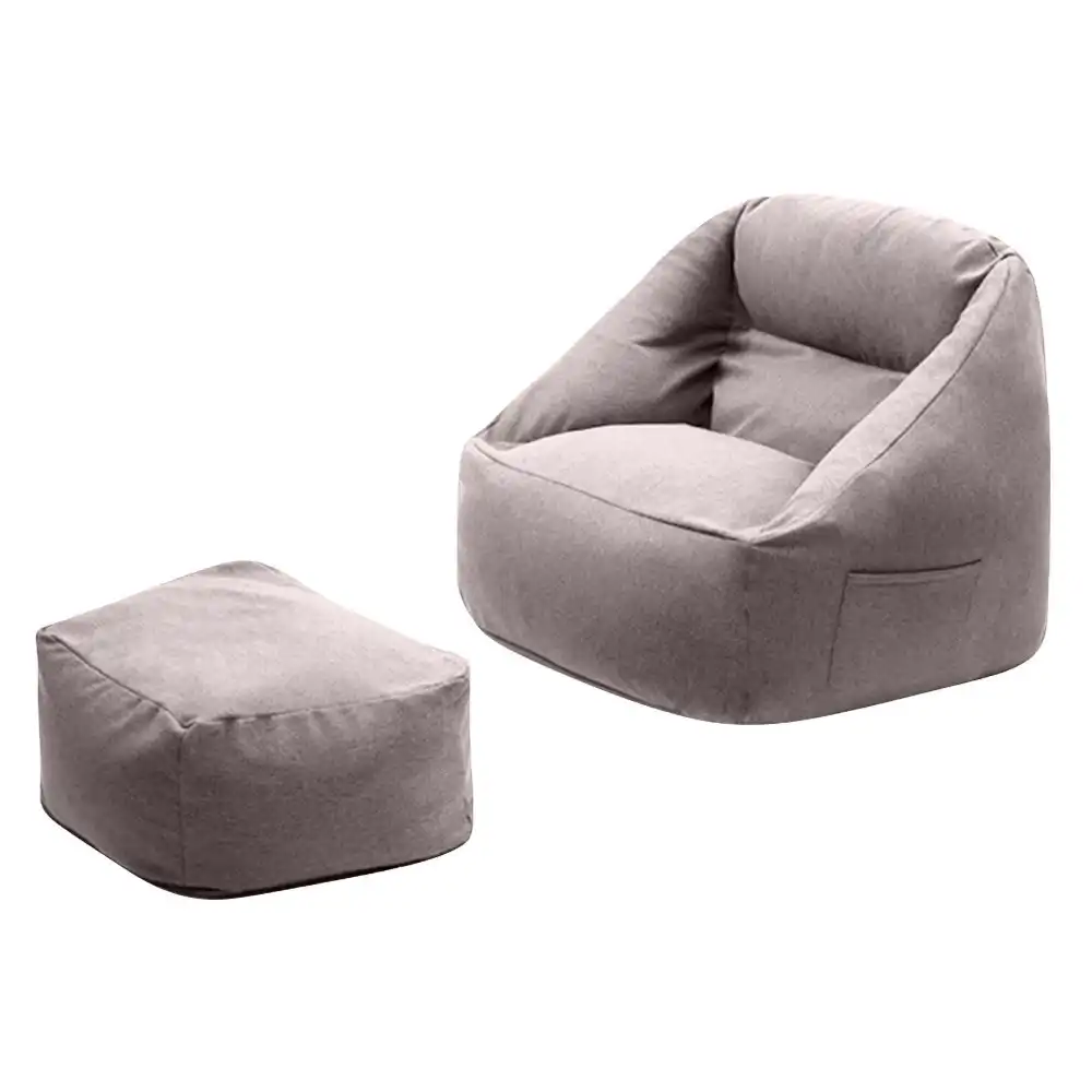 Viviendo Bean Bag Chair Armrest Ottoman Lounger Cover Lazy Sofa Grey Adults Kids