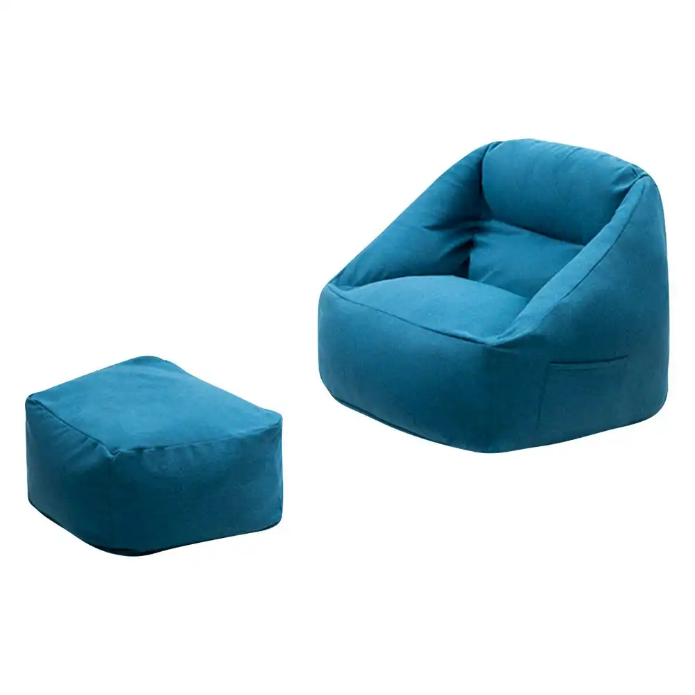 Viviendo Bean Bag Chair Armrest Ottoman Lounger Cover Lazy Sofa Blue Adults Kids