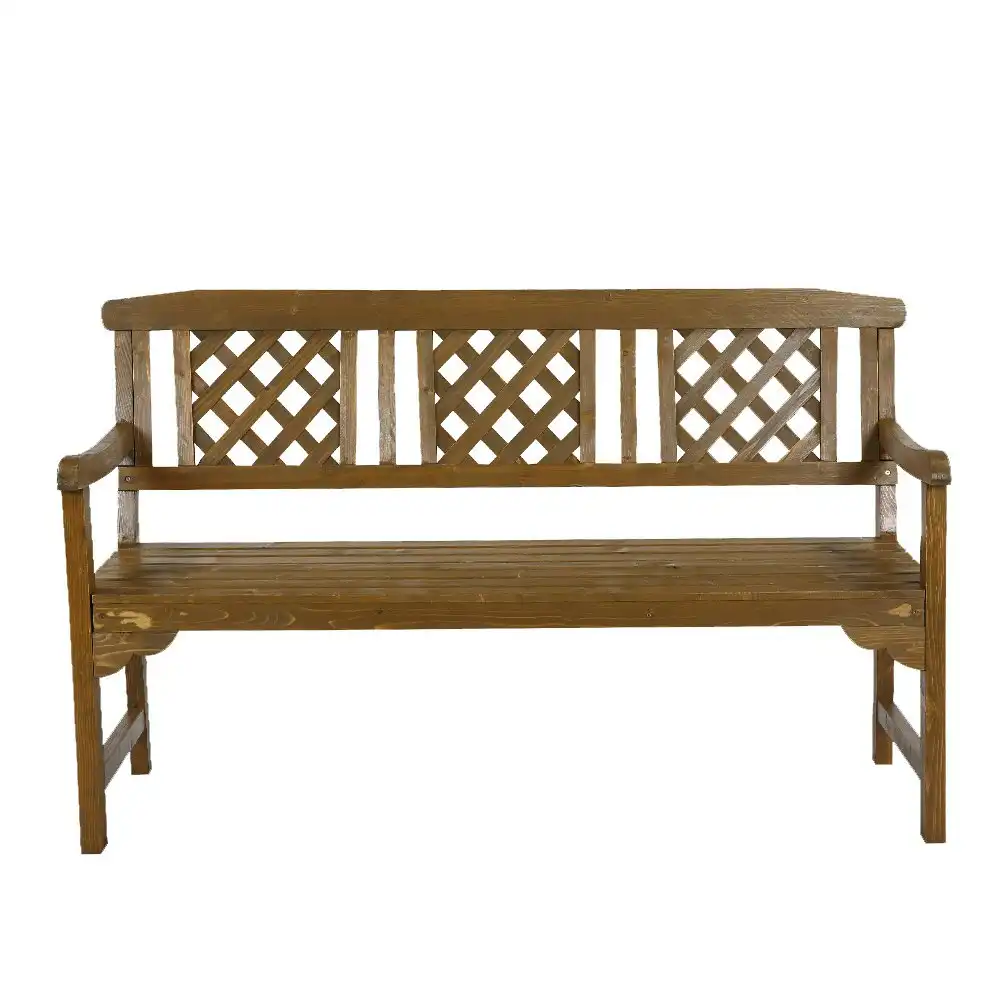 HortiKraft Wooden Garden Bench Outdoor Furniture 3-Seater Lounge Patio Lattice - Natural Wood