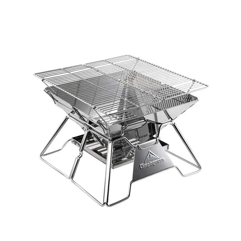 Campingmoon Stove Fire Pit BBQ Grill Portable Camping Outdoor Stainless Steel Medium MT-2
