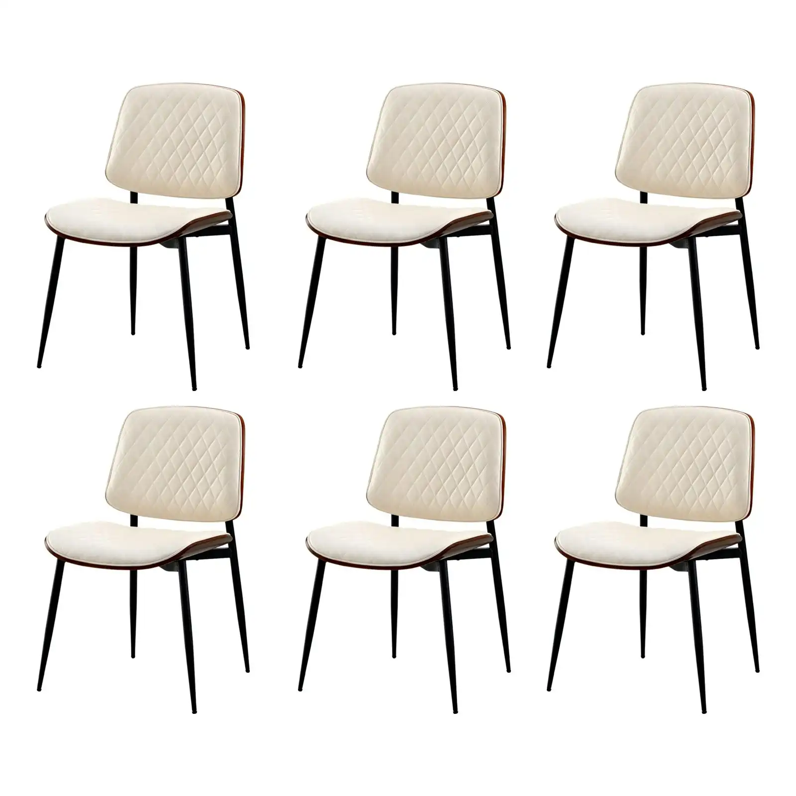 Oikiture 6x Dining Chairs Retro Faux Leather Solid Beech Wood Metal Legs White