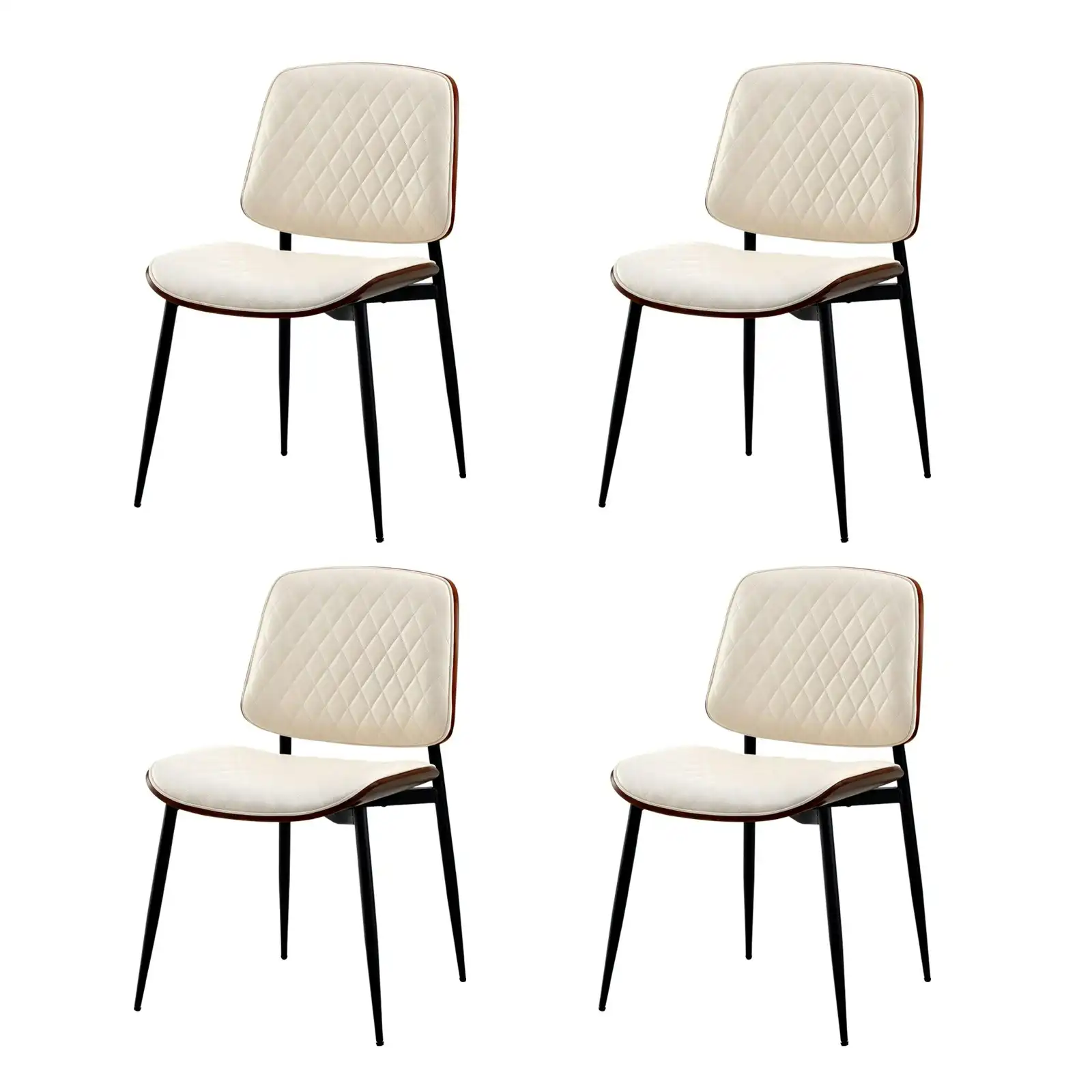 Oikiture 4x Dining Chairs Retro Faux Leather Solid Beech Wood Metal Legs White