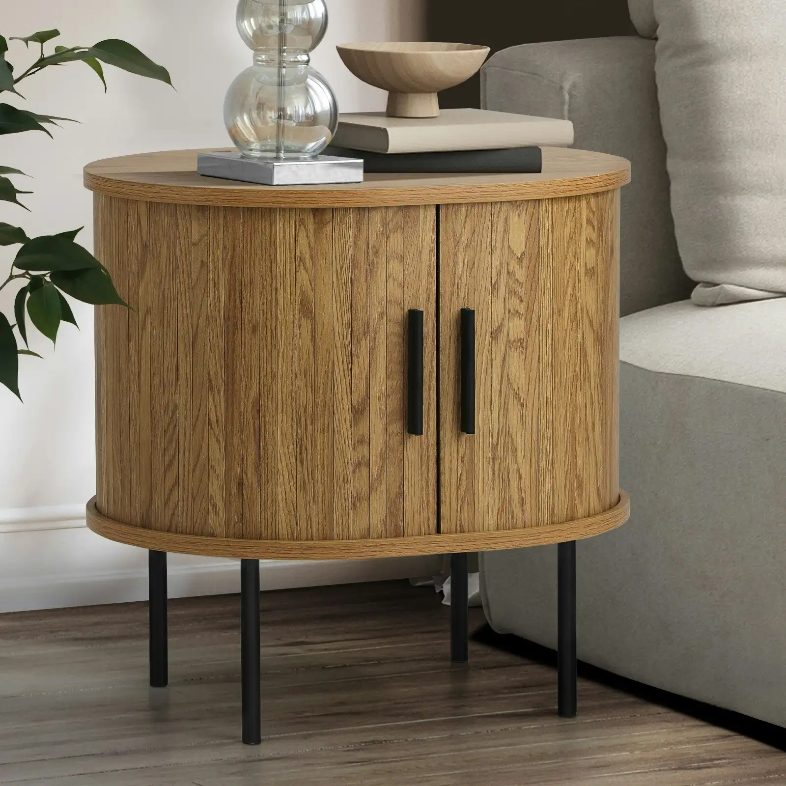 Oikiture Bedside Table Side End Tables 2-tier Storage Cabinet Natural