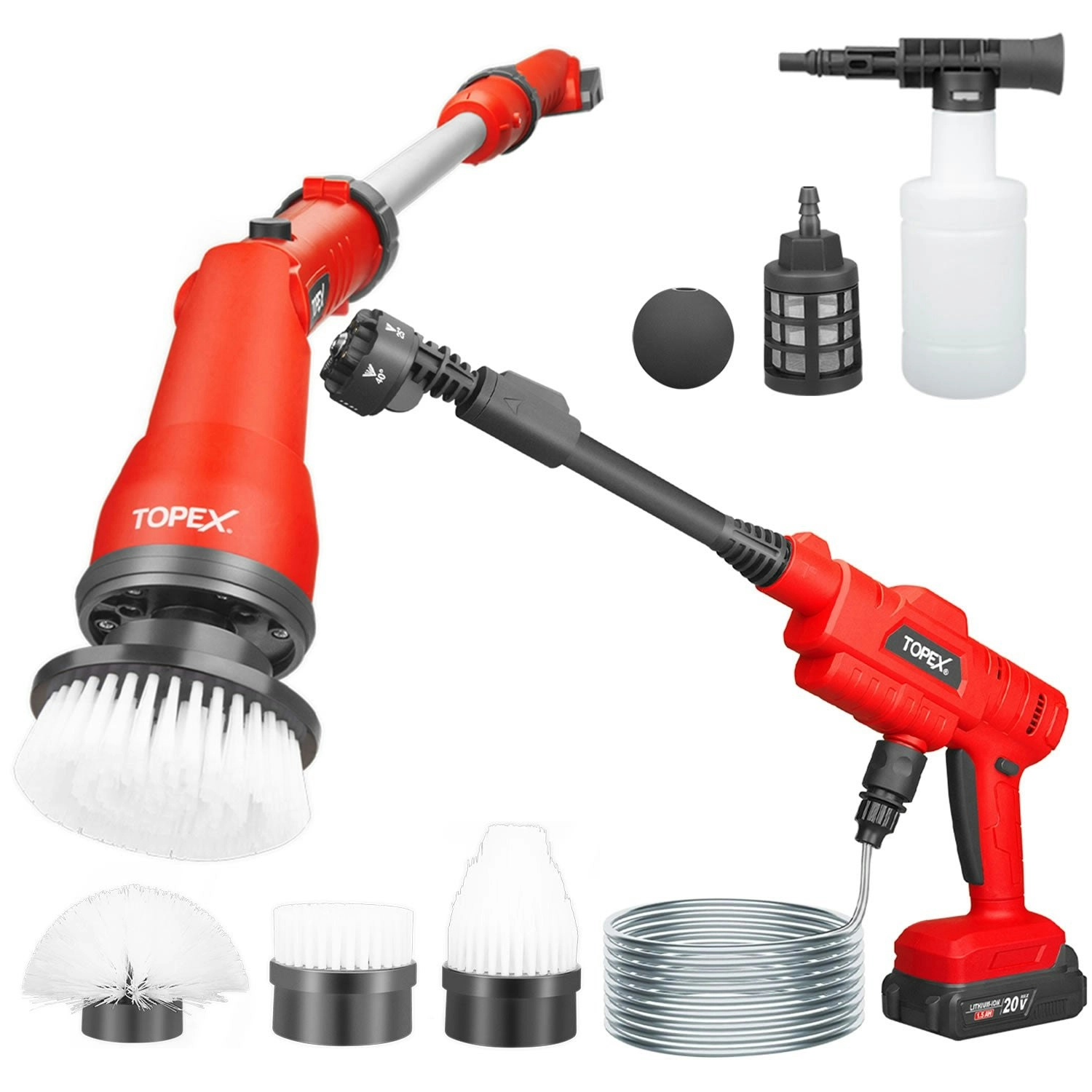 Topex 20V Cordless Power Tool Kit Telescoping Electric Scrubber Pressure Washer