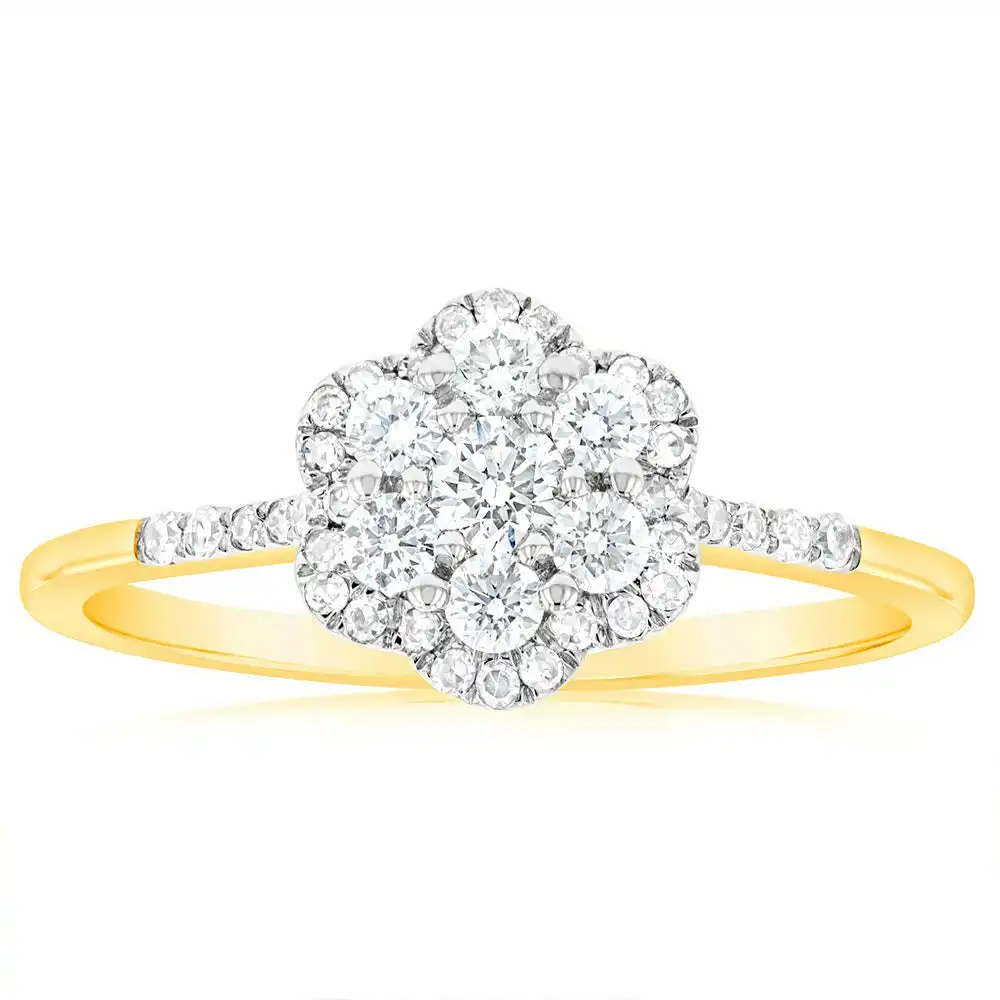 Luminesce Lab Grown 0.50 Carat Ring with 41 Diamonds Set in 9 Carat Yellow Gold