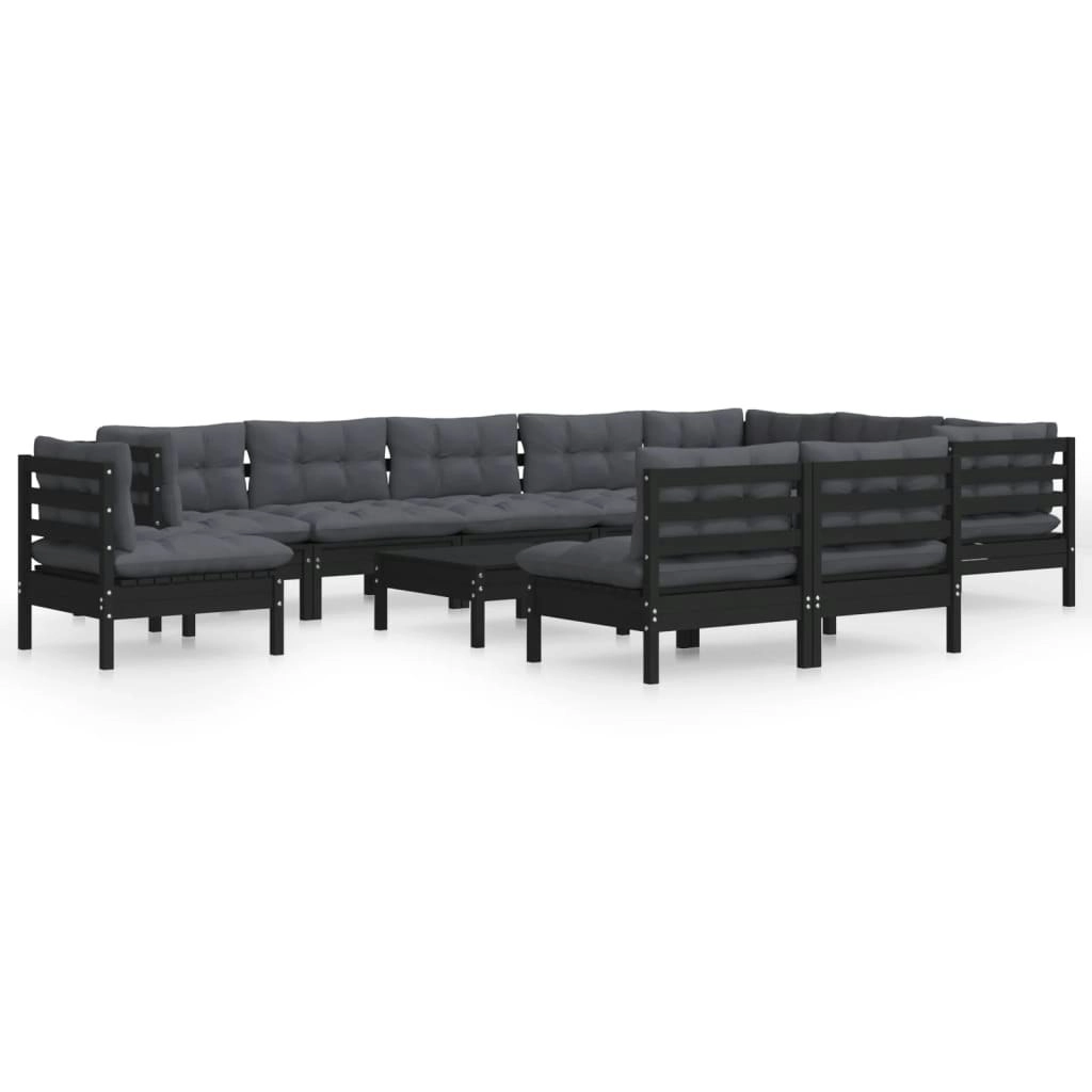 11 Piece Garden Lounge Set with Cushions Black Solid Pinewood 3096765