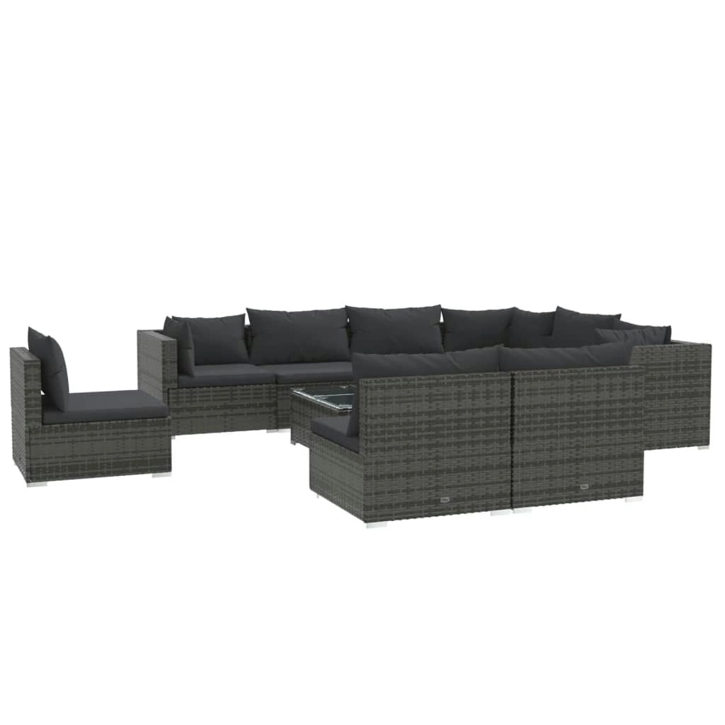 10 Piece Garden Lounge Set with Cushions Poly Rattan Grey 3102589