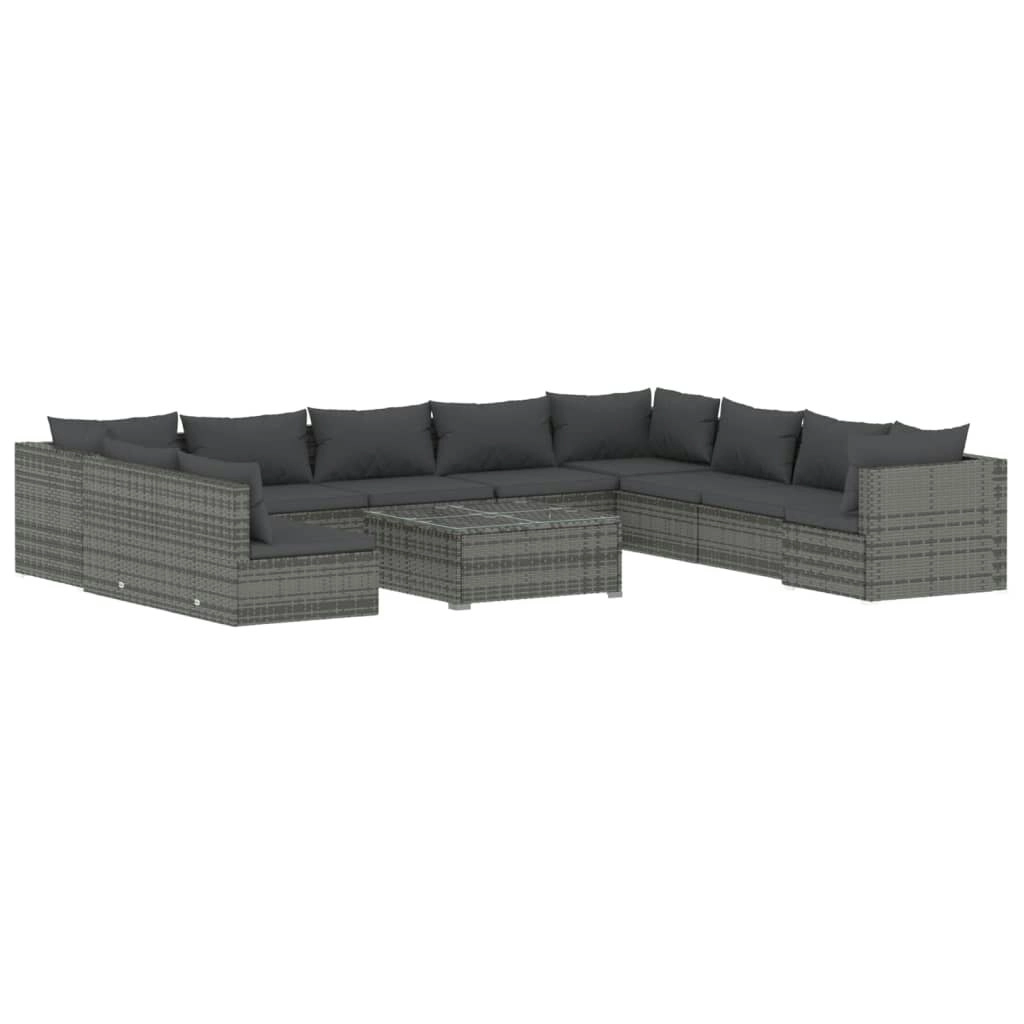 11 Piece Garden Lounge Set with Cushions Grey Poly Rattan 3102445