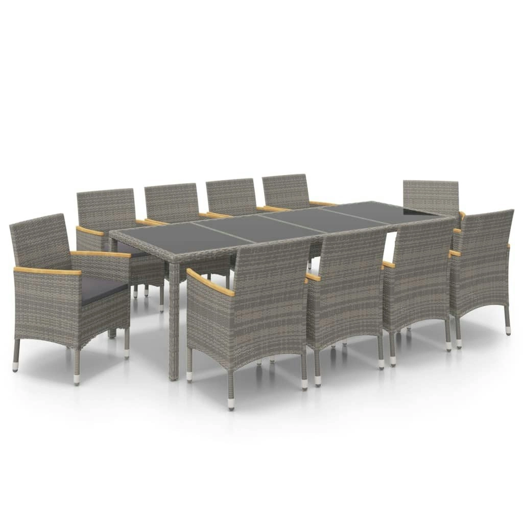 11 Piece Outdoor Dining Set with Cushions Poly Rattan Black and Grey 3094940