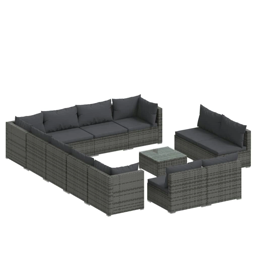 13 Piece Garden Lounge Set with Cushions Grey Poly Rattan 3102853