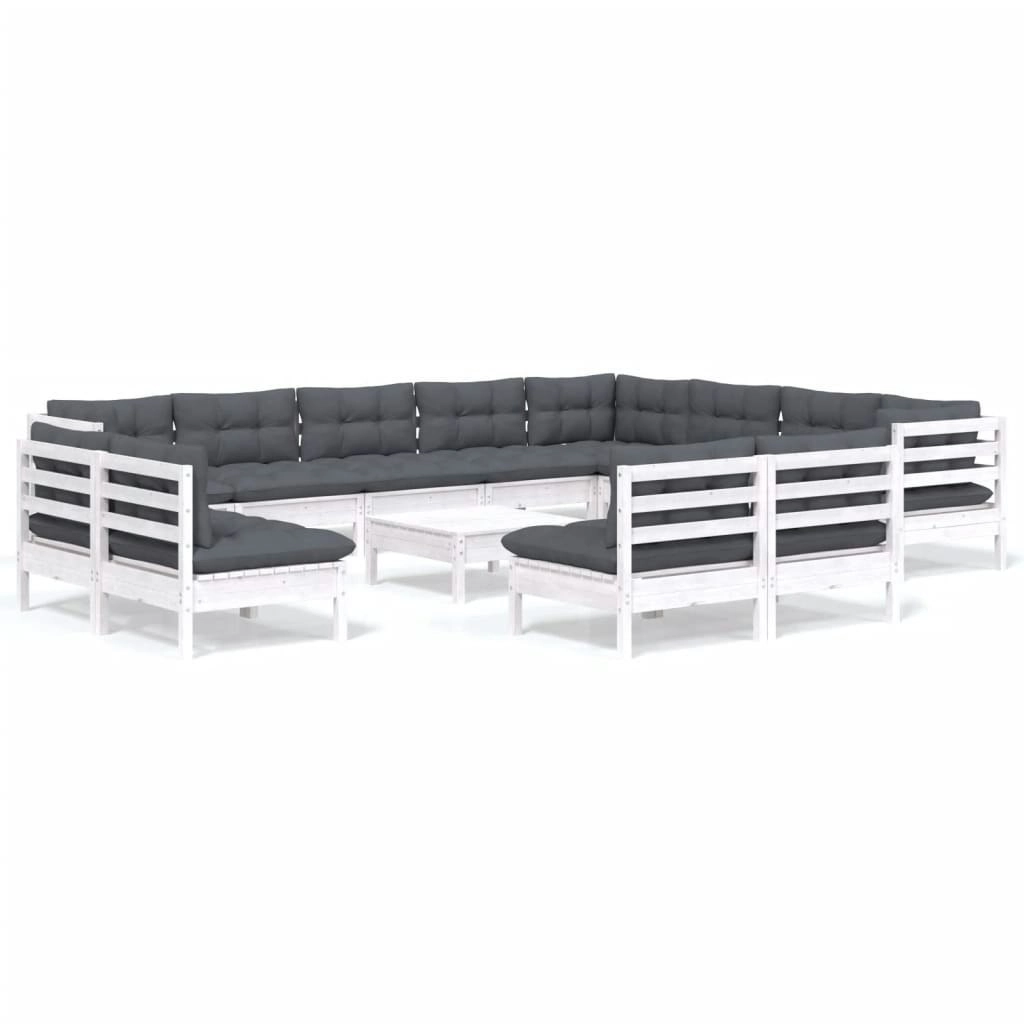 13 Piece Garden Lounge Set with Cushions White Solid Pinewood 3096882